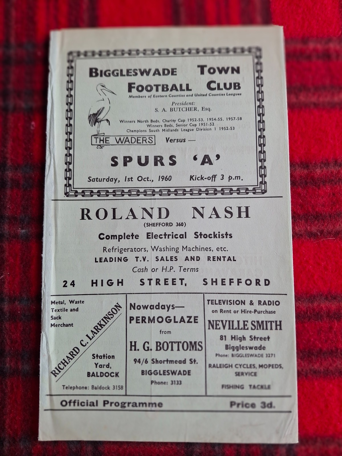BIGGLESWADE TOWN V TOTTENHAM 'A' 1960-61 ECL DOUBLE SEASON. for sale on Ebay