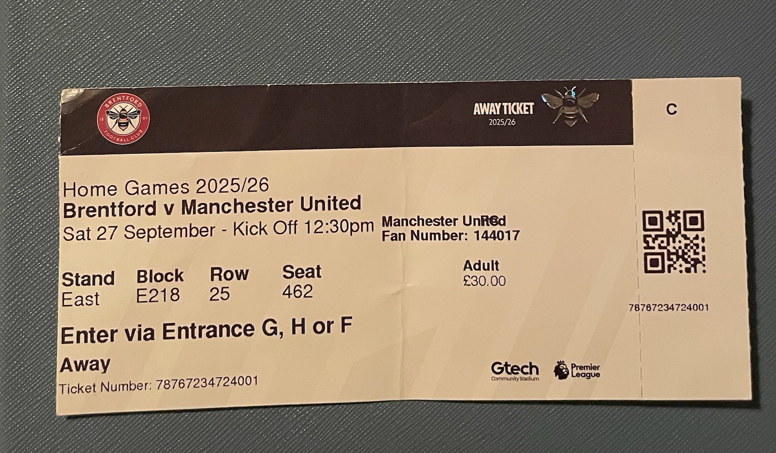 Brentford FC v Manchester United 2025/2026 Premier League Ticket Stub for sale on Ebay