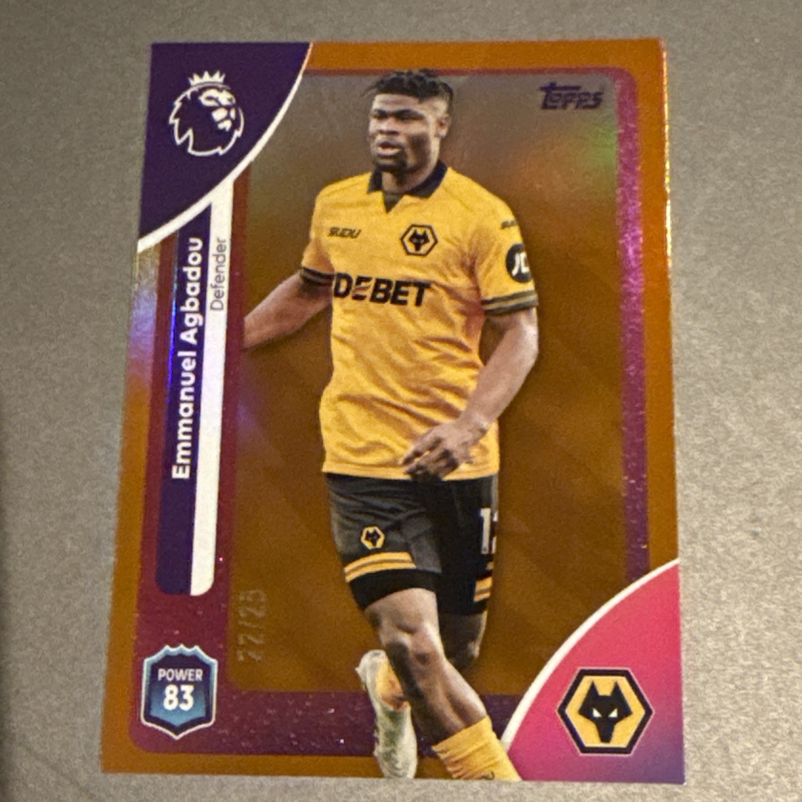 Topps Premier League 2026 Emmanuel Agbadou Numbered Gold Parallel 22/25 Wolves for sale on Ebay