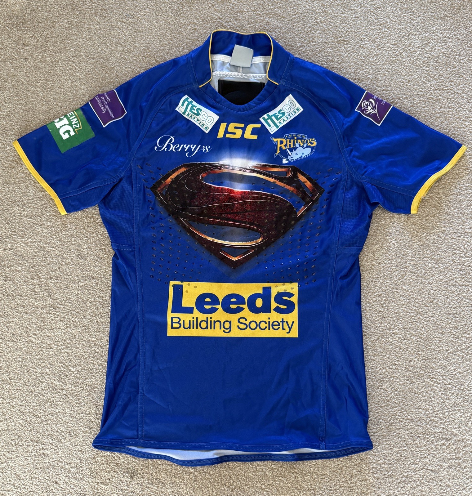 Jamie Peacock Leeds Rhinos Spare Player Issue Superman Shirt Large for sale on Ebay