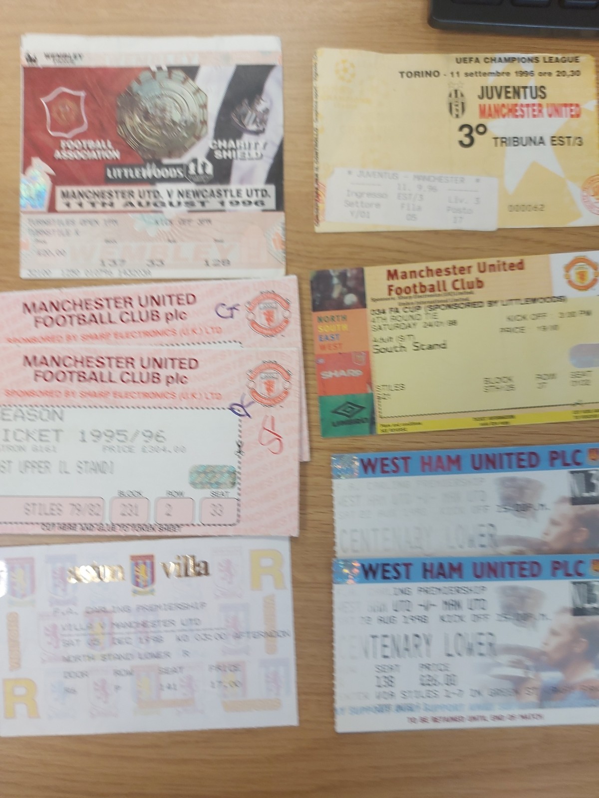 8 MANCHESTER UNITED TICKETS 96-98 TREBLE for sale on Ebay