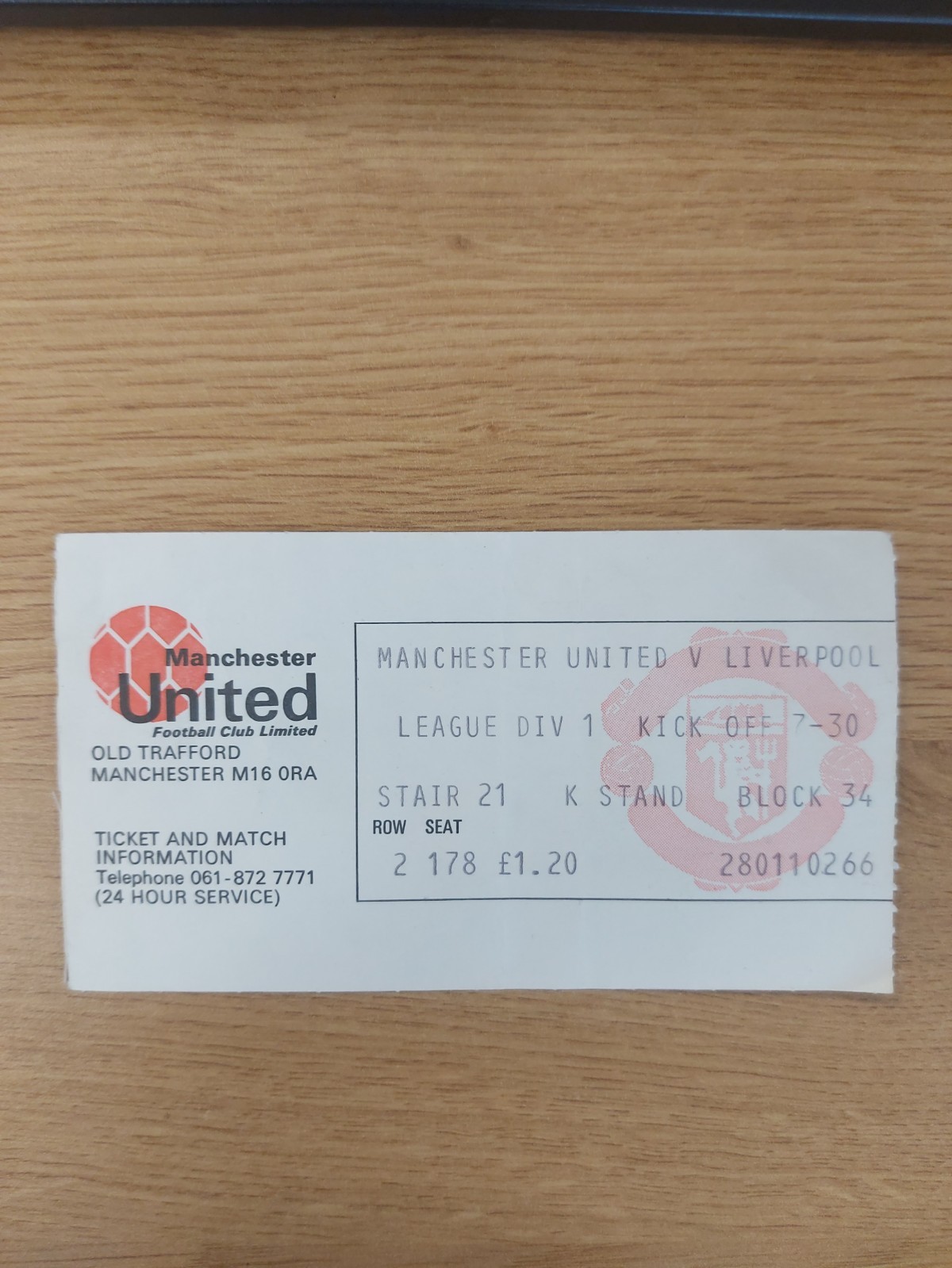 TICKET STUB MANCHESTER UNITED v LIVERPOOL 16/2/77 for sale on Ebay
