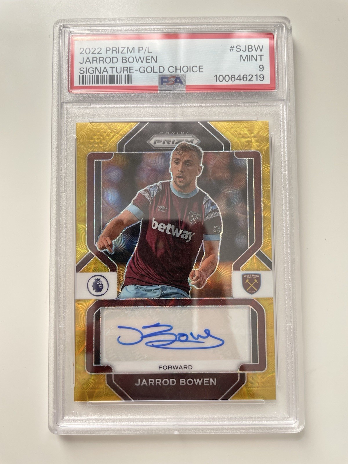 2022 Jarrod Bowen Panini Prizm EPL Choice Gold Auto /10 - West Ham - PSA 9 for sale on Ebay