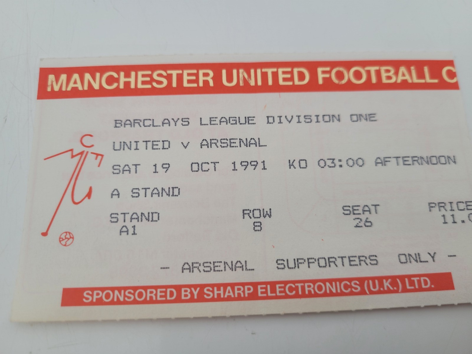 Manchester United V Arsenal 19.10. 1991 - Ticket Stub Division 1 for sale on Ebay