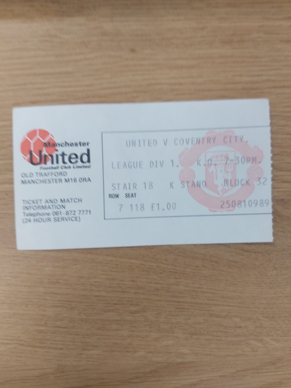 TICKET STUB MANCHESTER UNITED v COVENTRY 27/8/75 for sale on Ebay