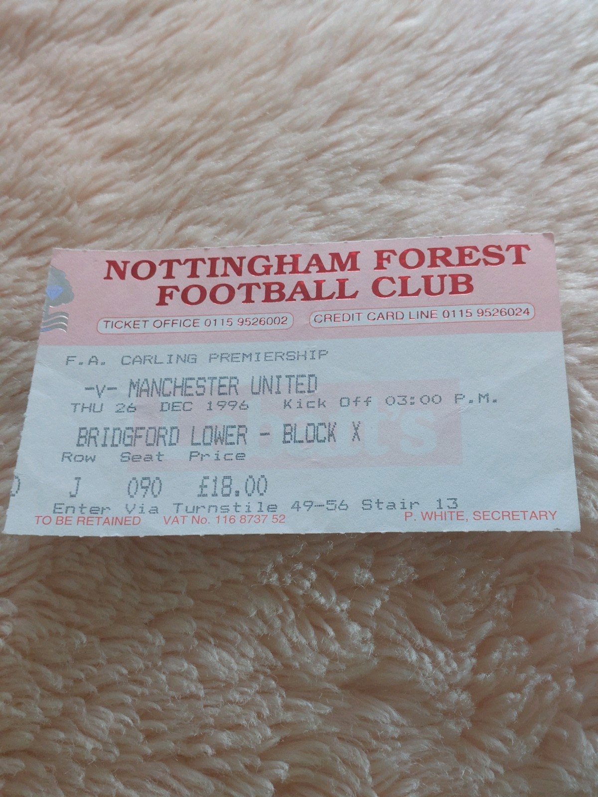 NOTTINGHAM FOREST v MANCHESTER UNITED FOOTBALL TICKET PREMIERSHIP 26TH DEC 1996 for sale on Ebay