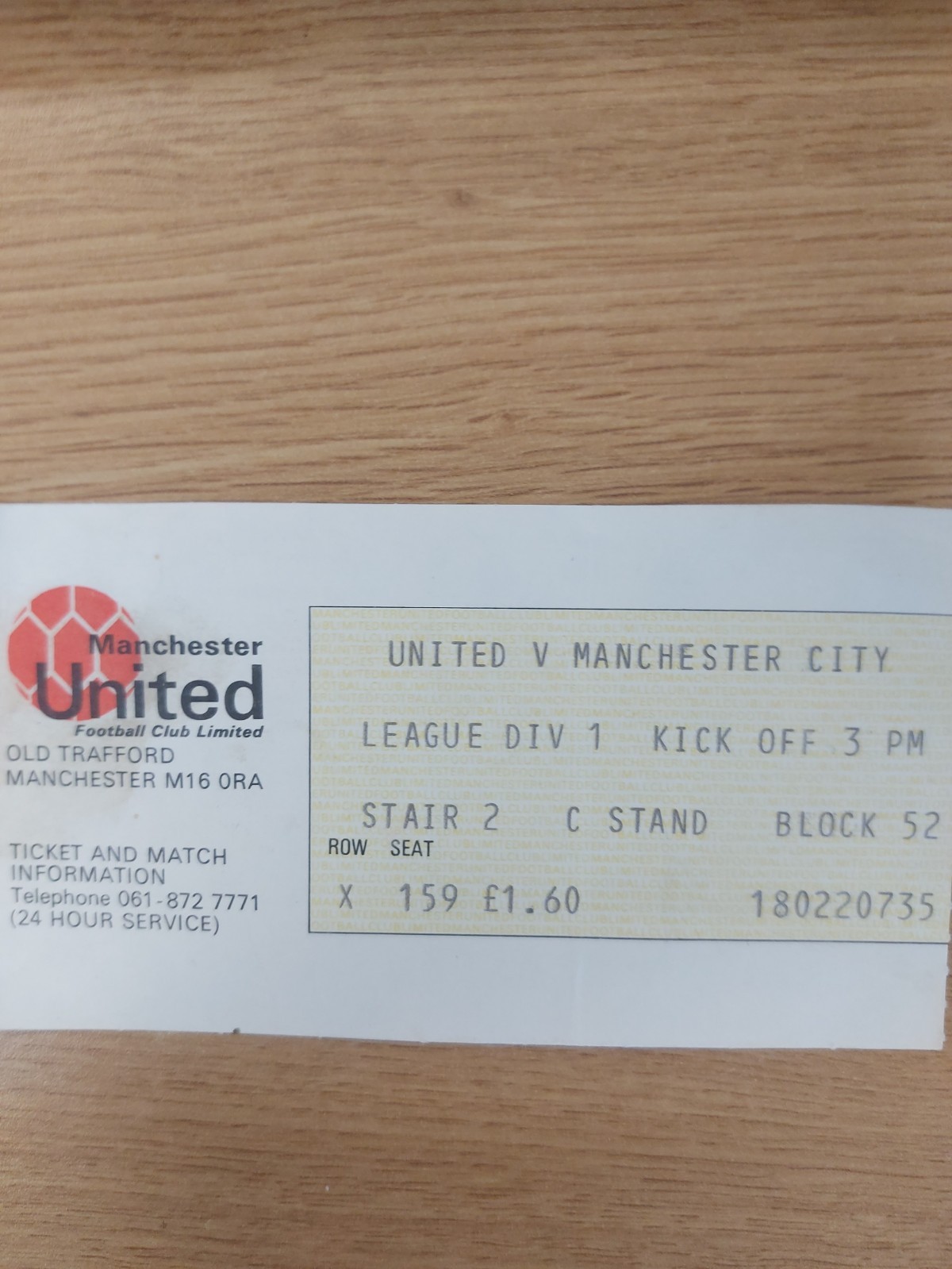 TICKET STUB MANCHESTER UNITED v MANCHESTER CITY 5/3/77 for sale on Ebay