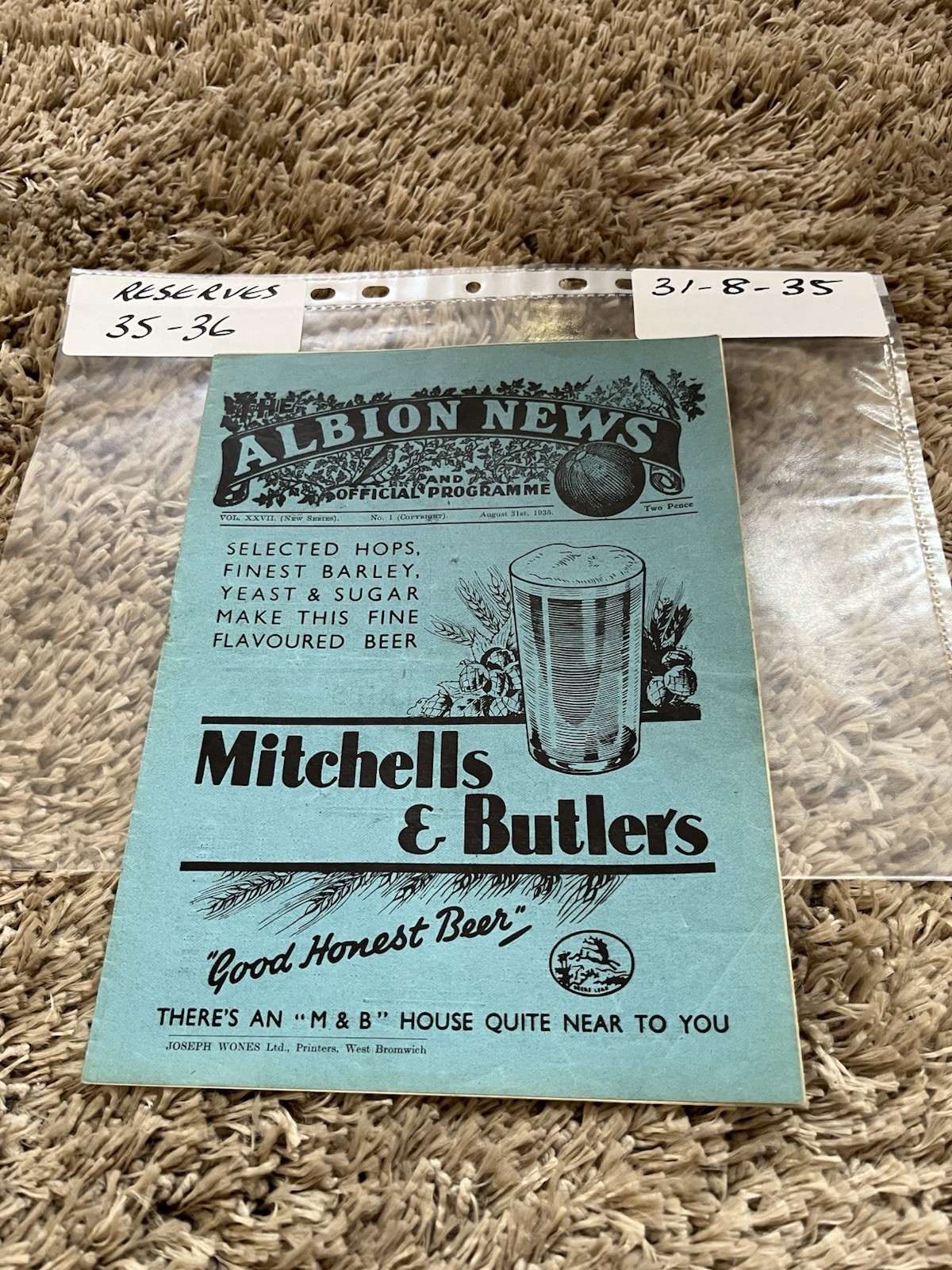 1935 West Bromwich Albion V Manchester City Reserves Football Programme for sale on Ebay