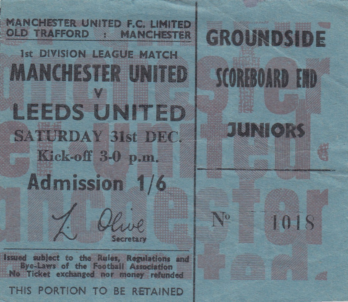 MANCHESTER UNITED V LEEDS UNITED 31/12/1966 DIVISION ONE - USED  TICKET for sale on Ebay