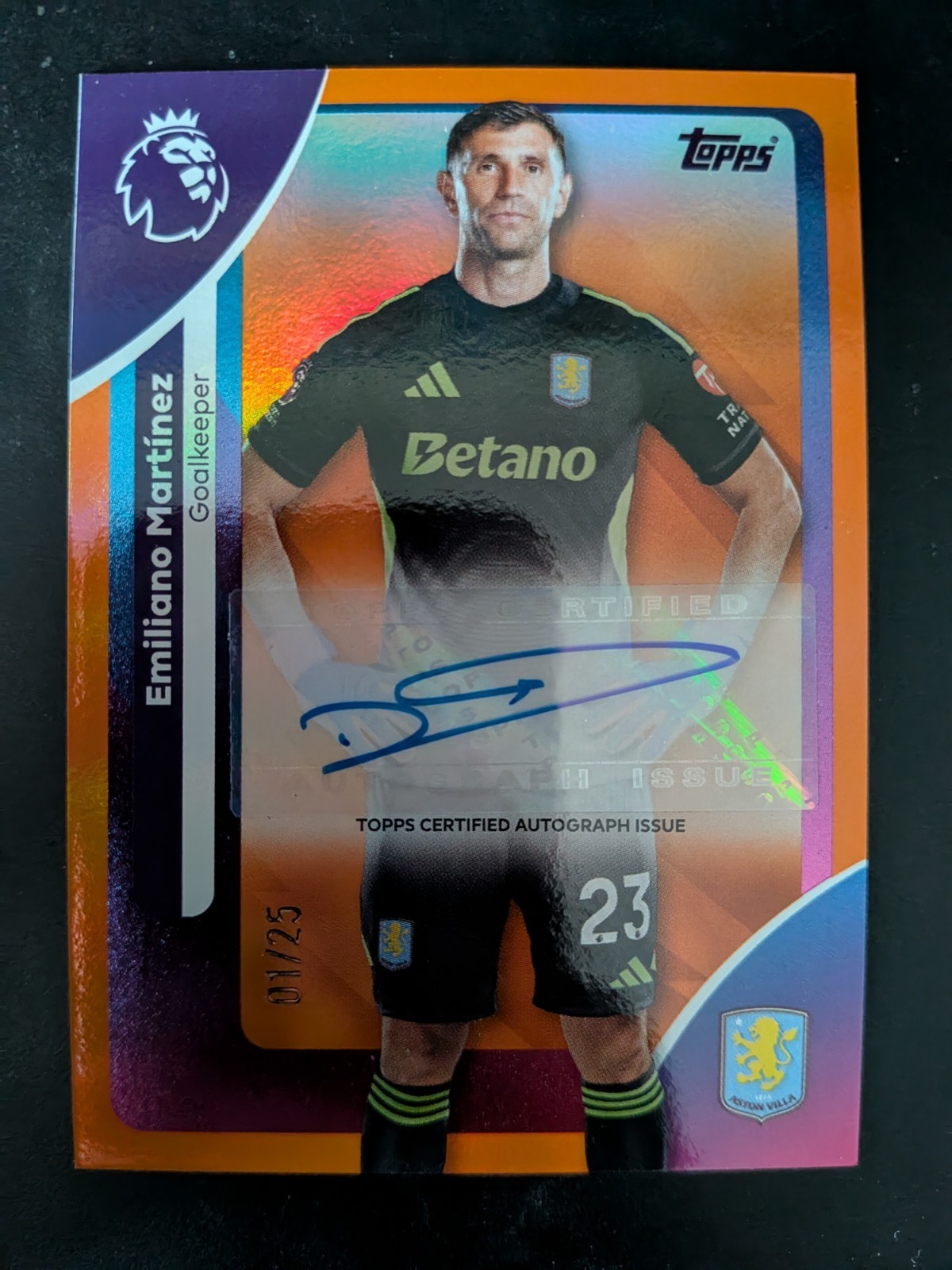 Emiliano Martinez Aston Villa Topps Premier League Autograph Card Numbered /25 for sale on Ebay