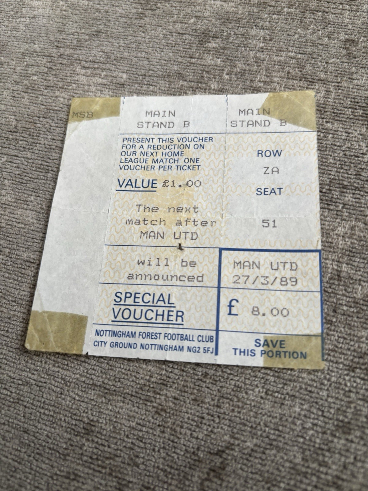 1989 NOTTINGHAM FOREST V MANCHESTER UNITED MAN UTD TICKET STUB DIVISION ONE for sale on Ebay