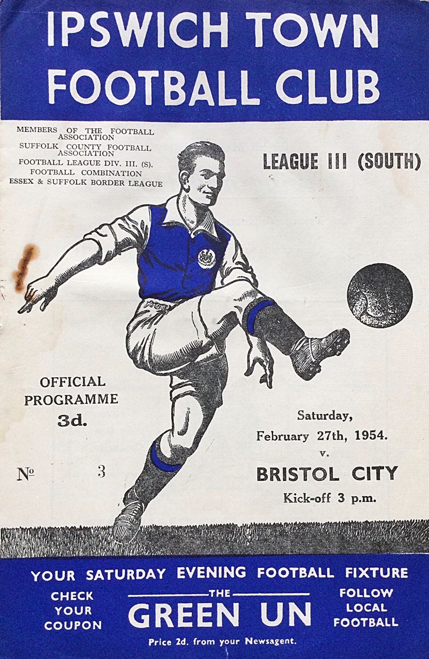 Football Programme Ipswich Town v Bristol City league III (South) 1953-54 for sale on Ebay