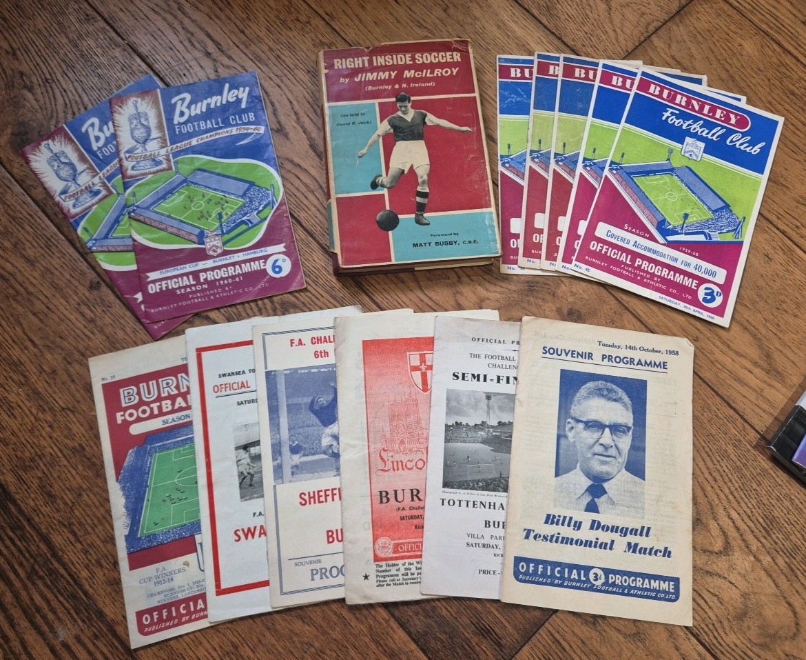 Signed Jimmy McIlroy Book With 13 Burnley FC Matchday Programmes 1958-61 for sale on Ebay