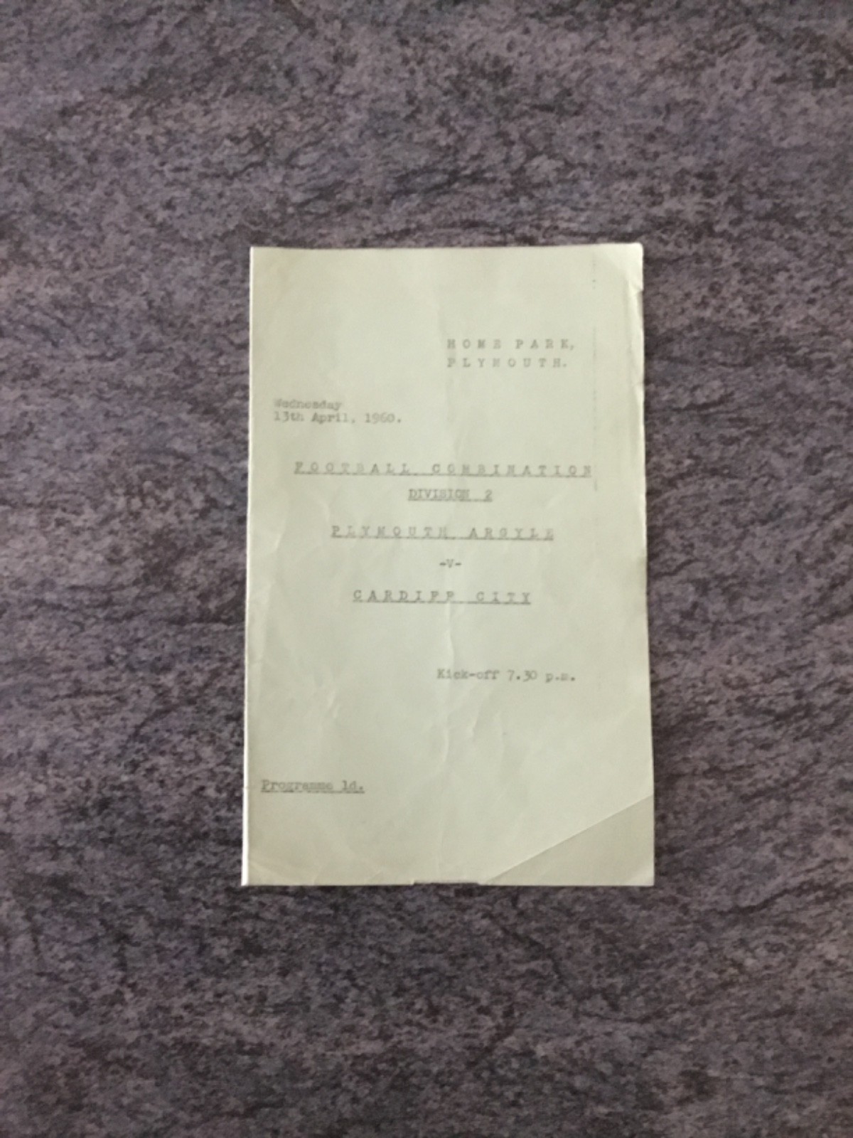RESERVES 59/0 Plymouth Argyle v Cardiff City Res Football Combination 13/4/1960 for sale on Ebay
