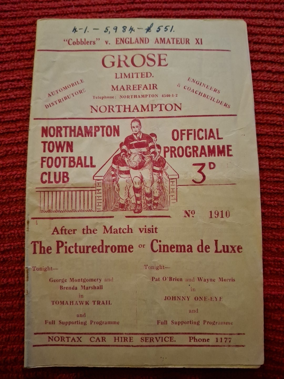 Northampton Town v England Amateur XI friendly programme.  9/12/1950 for sale on Ebay