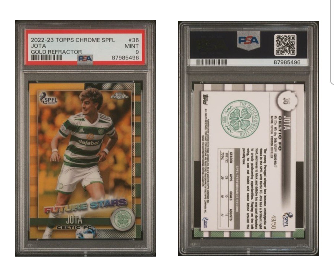 2022-23 Topps Chrome SPFL Celtic Jota Gold Refractor #36 49/50 PSA 9 for sale on Ebay