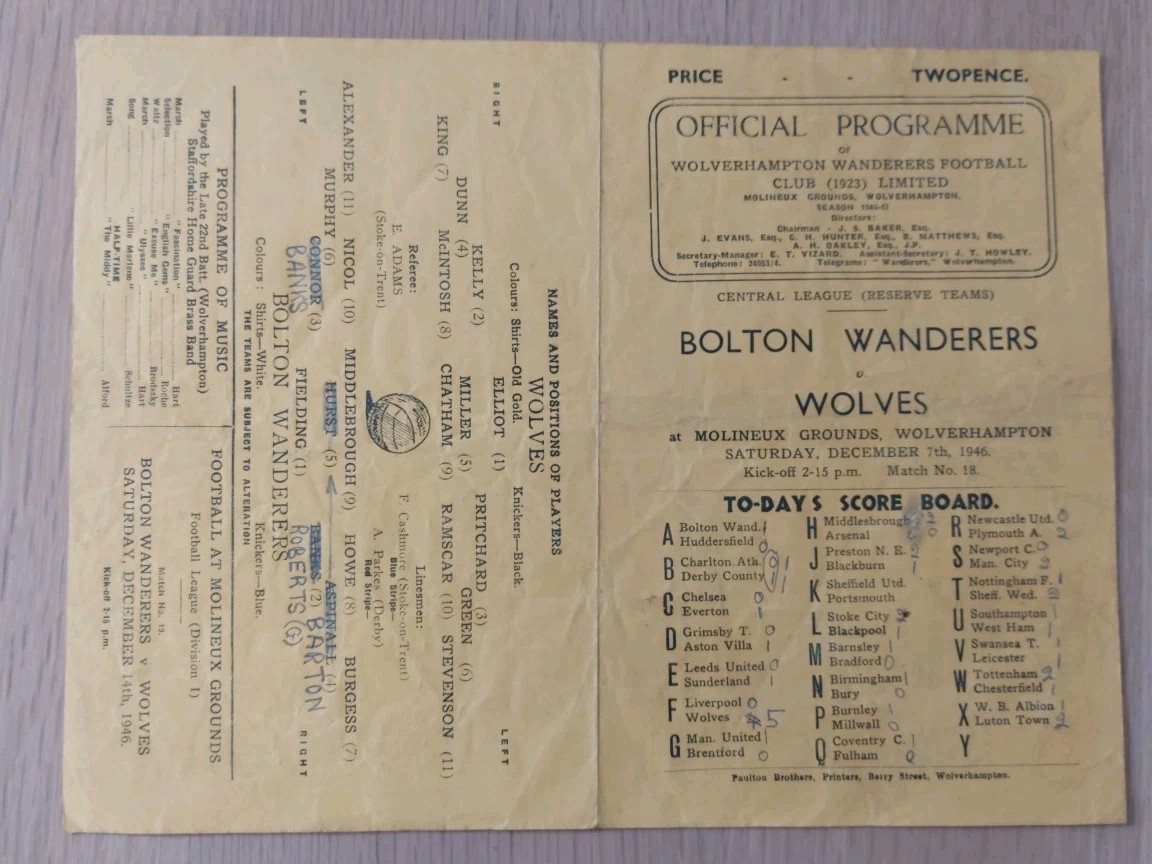 Wolves Res - Wolverhampton Wanderers v Bolton Res 1946-47 for sale on Ebay