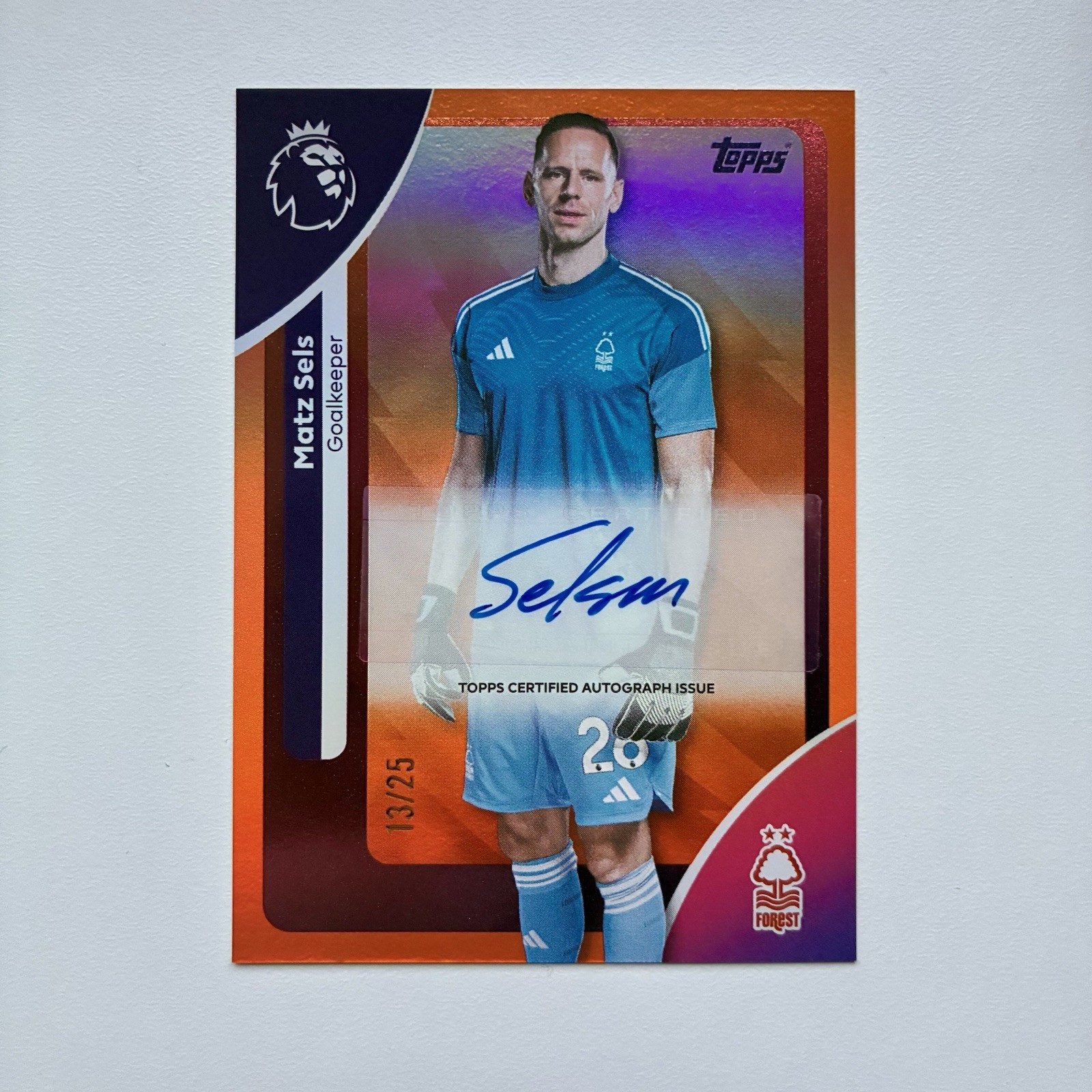 Topps Premier League 2026 Matz Sels Orange Auto /25 Nottingham Forest for sale on Ebay