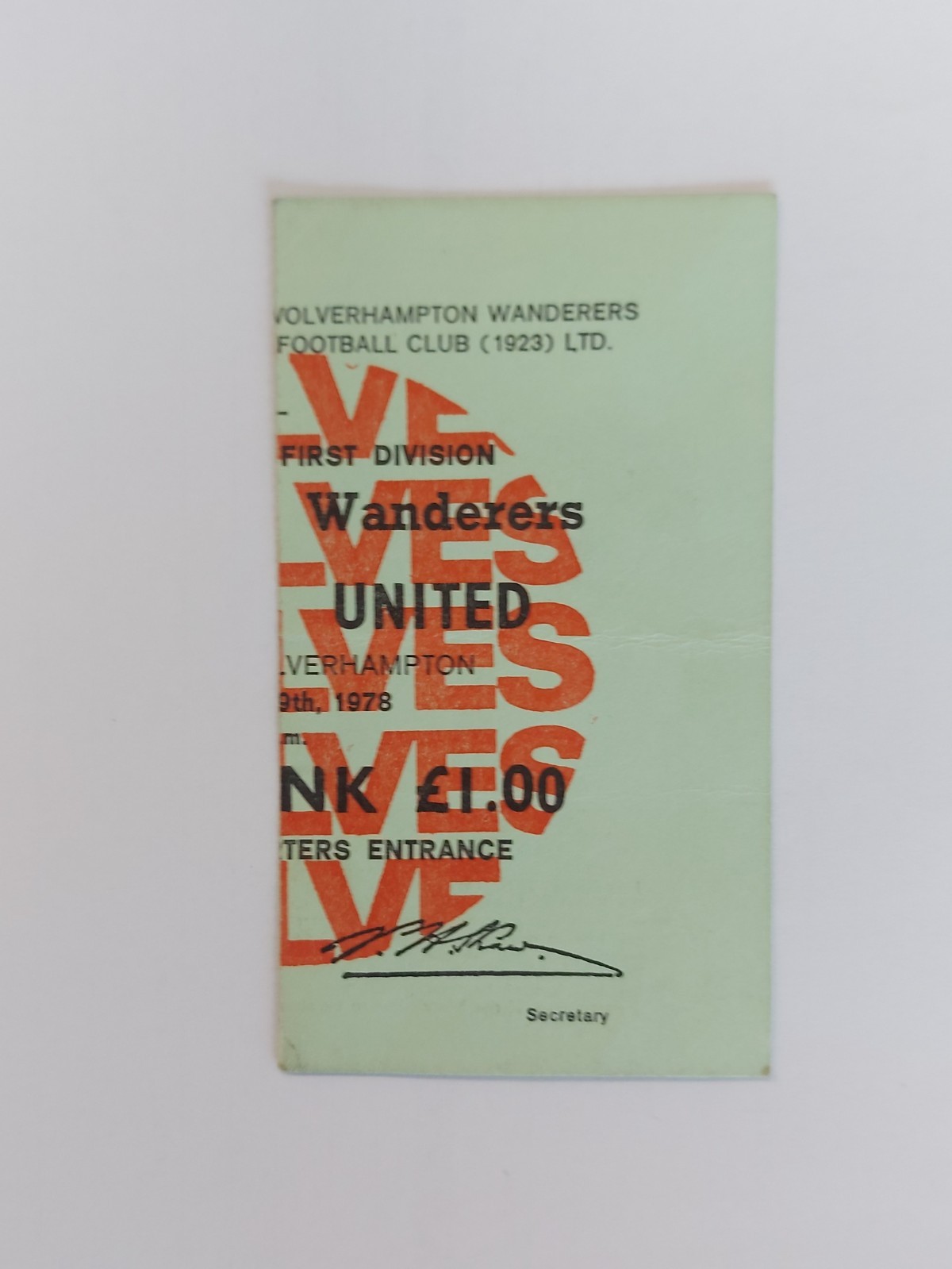 TICKET WOLVERHAMPTON WANDERERS v MANCHESTER UNITED 1978 for sale on Ebay