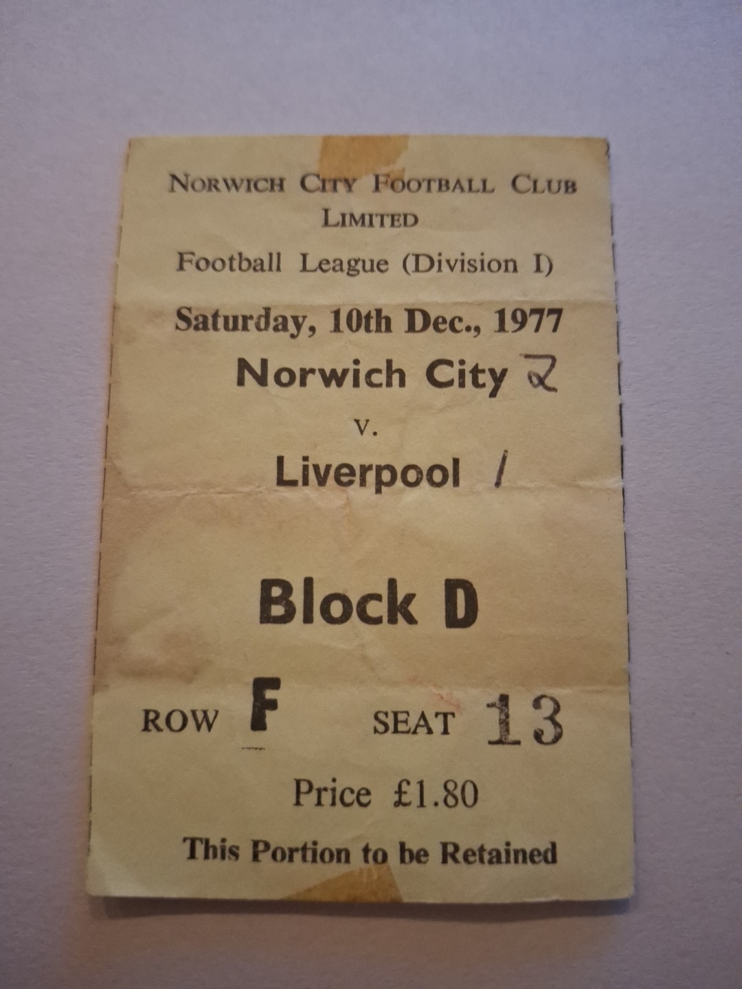 Norwich City v Liverpool TICKET.  10 12/1977 for sale on Ebay