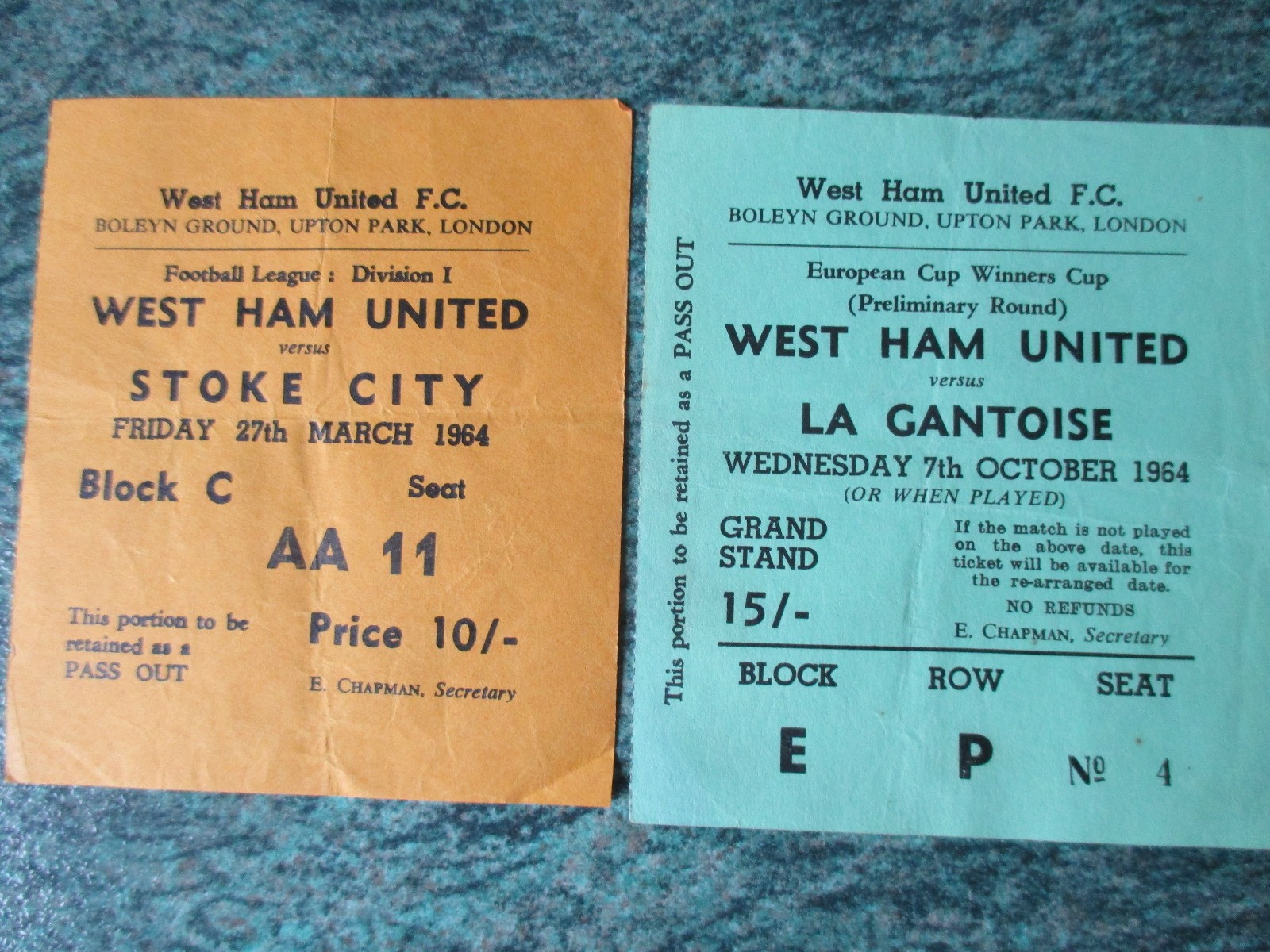 7 (5 HOME & 2 AWAY) ORIGINAL WEST HAM TICKET STUBS 1964 TO 1968 GOOD COND RARE for sale on Ebay