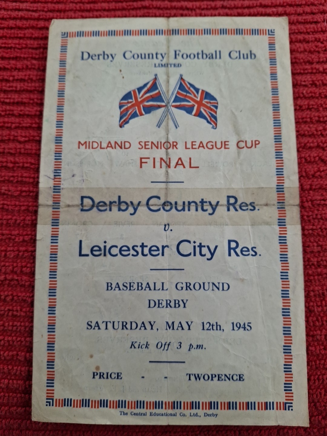 Derby County Reserves v Leicester City Res programme.  12/5/1945 for sale on Ebay