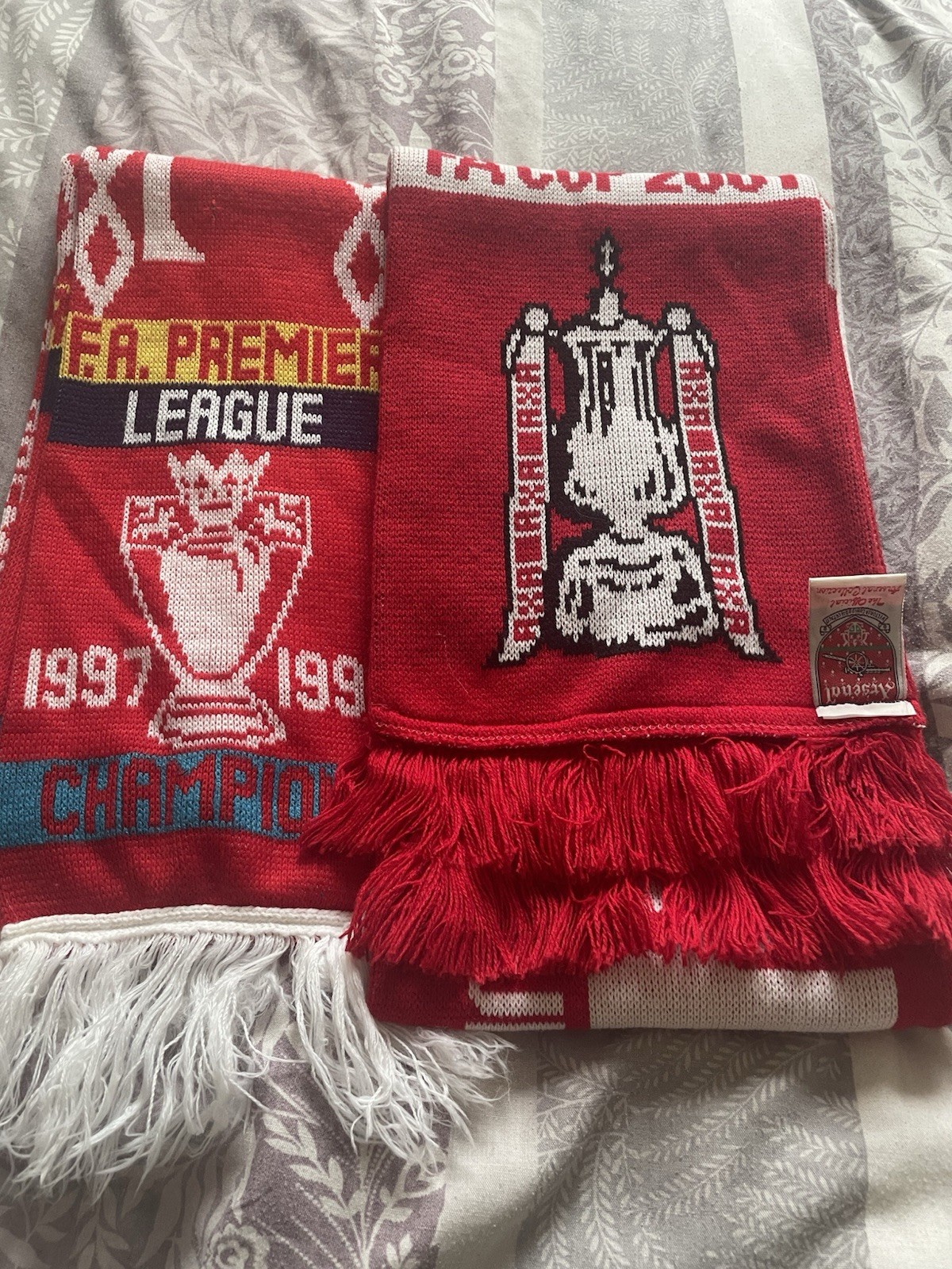 2 X Arsenal Football Scarves F A cup and Premier League for sale on Ebay