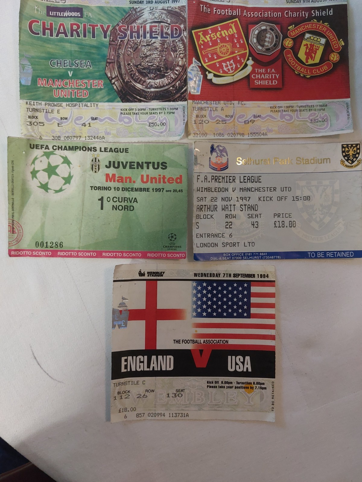football ticket stubs joblot   4 Man United plus 1 England for sale on Ebay