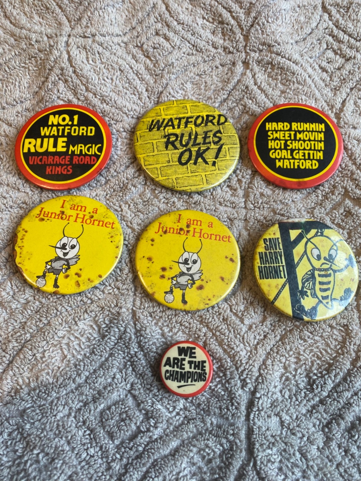 x7 vintage watford football badges watford rules i am a junior hornet for sale on Ebay