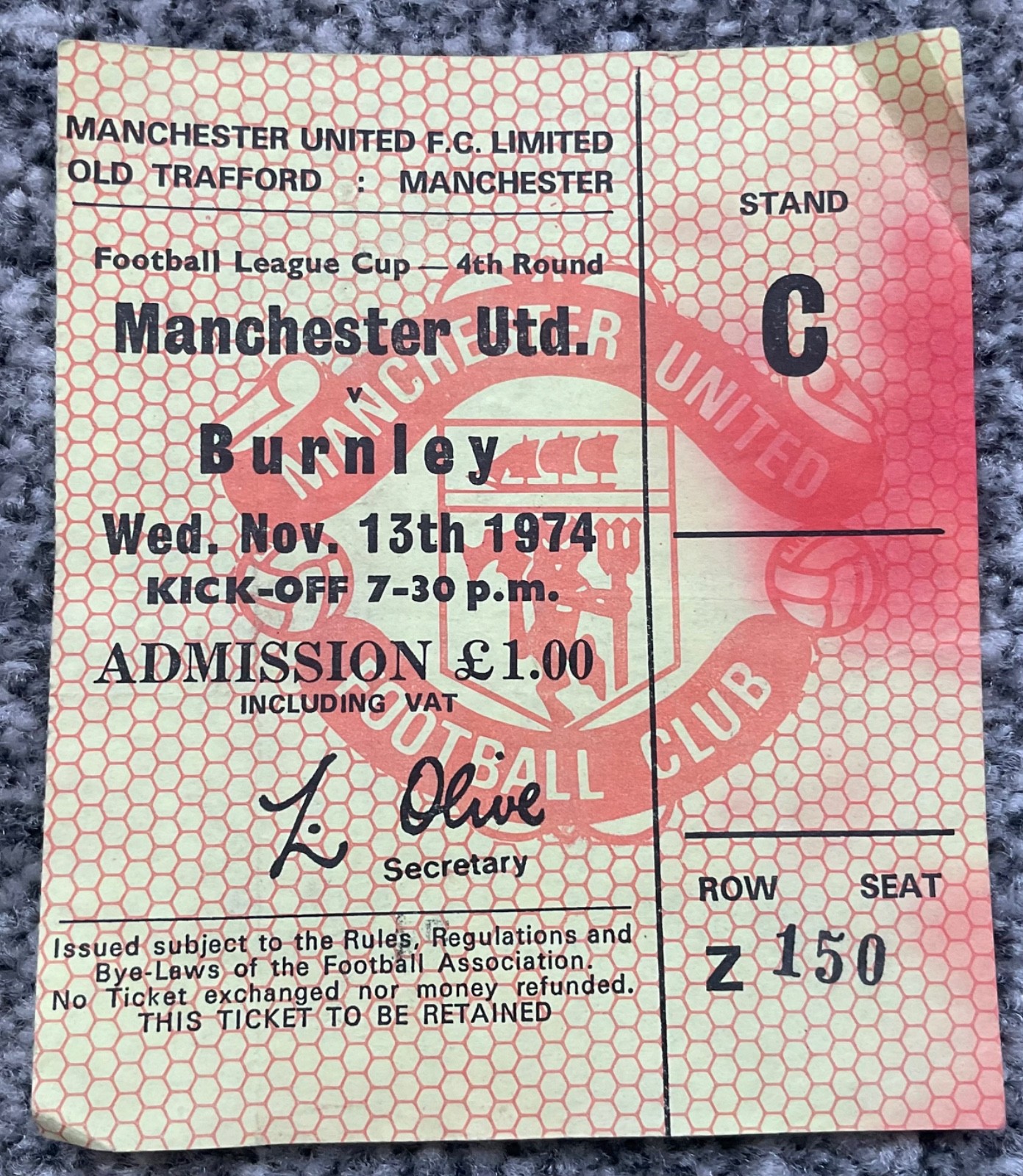 Ticket - Manchester United v Burnley (League Cup 4th Round) 1974/75  for sale on Ebay
