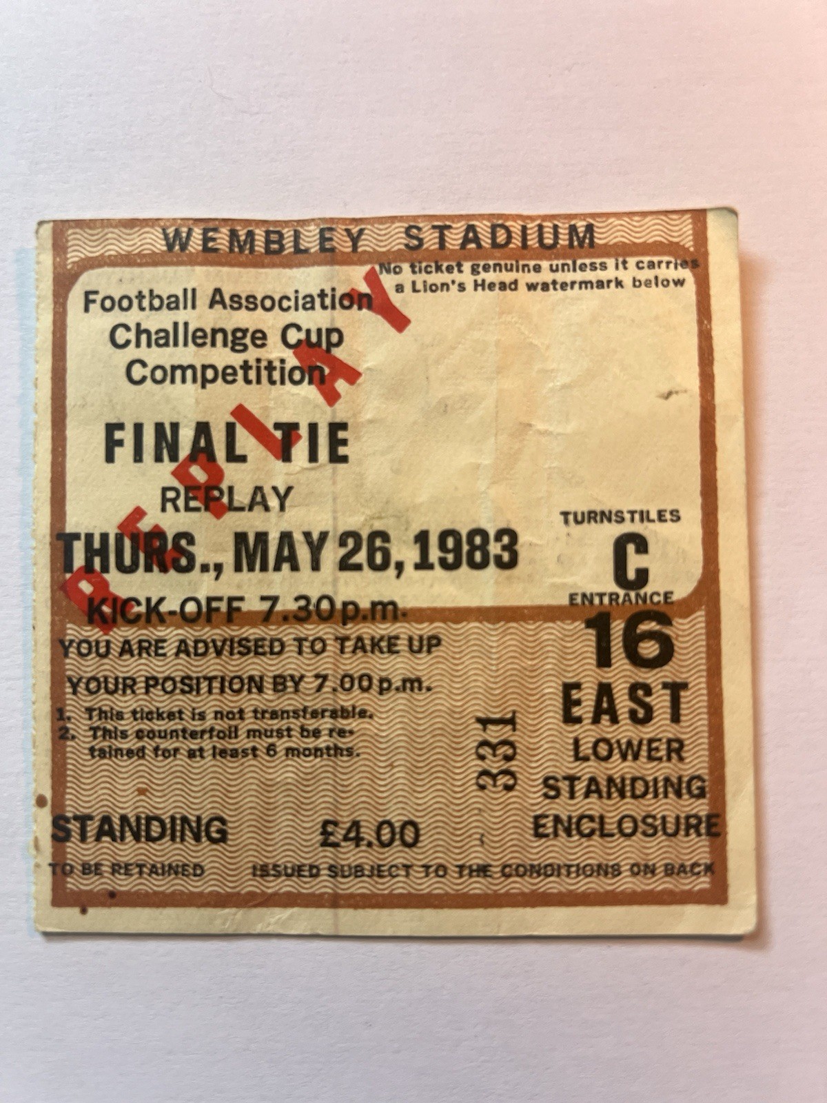 1983 FA CUP FINAL REPLAY  Manchester United v Brighton Ticket Stub for sale on Ebay
