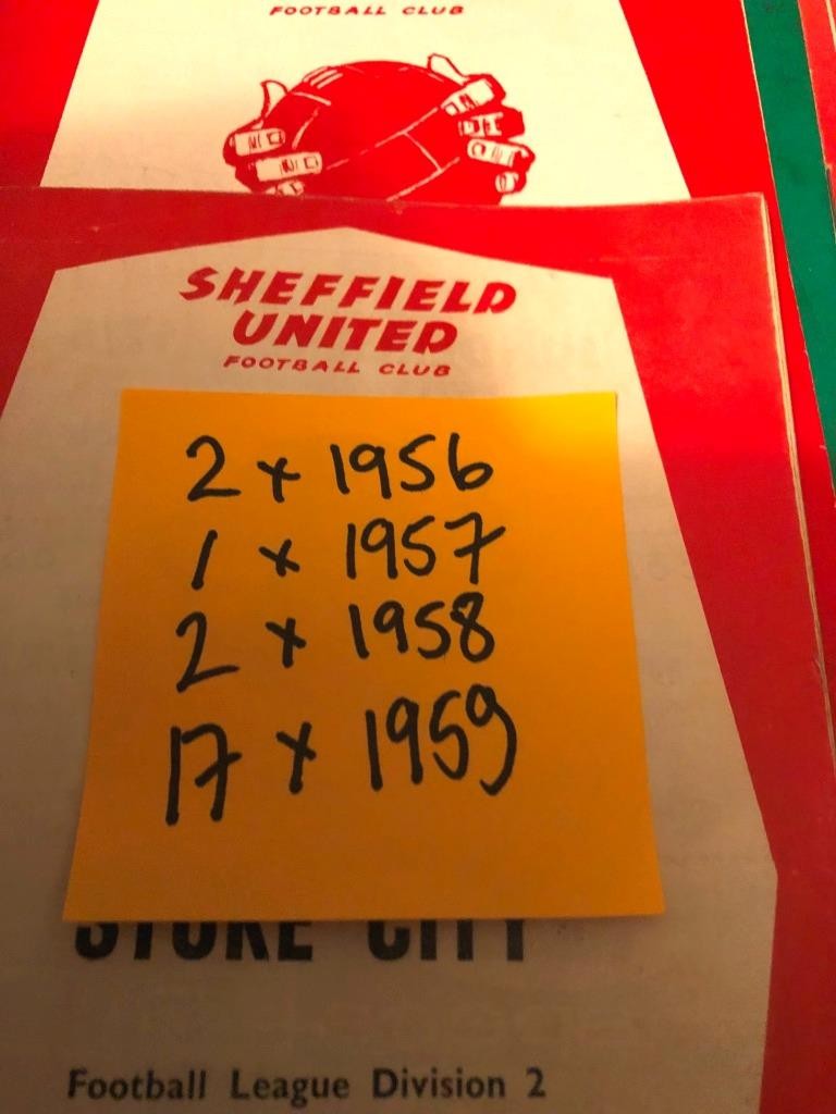 22 qty SHEFFIELD UNITED.FOOTBALL PROGRAMMEs RANGING FROM 1956  to 1959see list for sale on Ebay