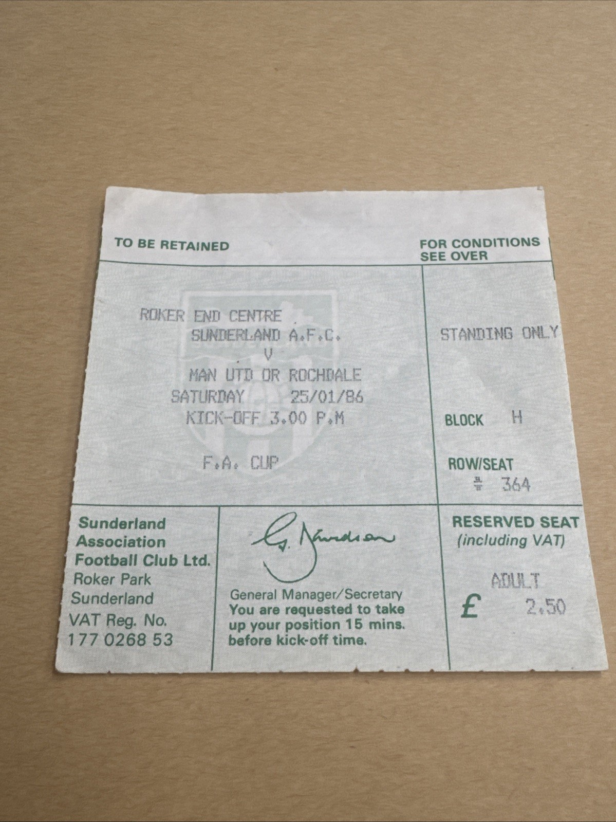 85/86 Sunderland    V Manchester United  FA CUP 4th Round  Ticket FOOTBALL STUB for sale on Ebay