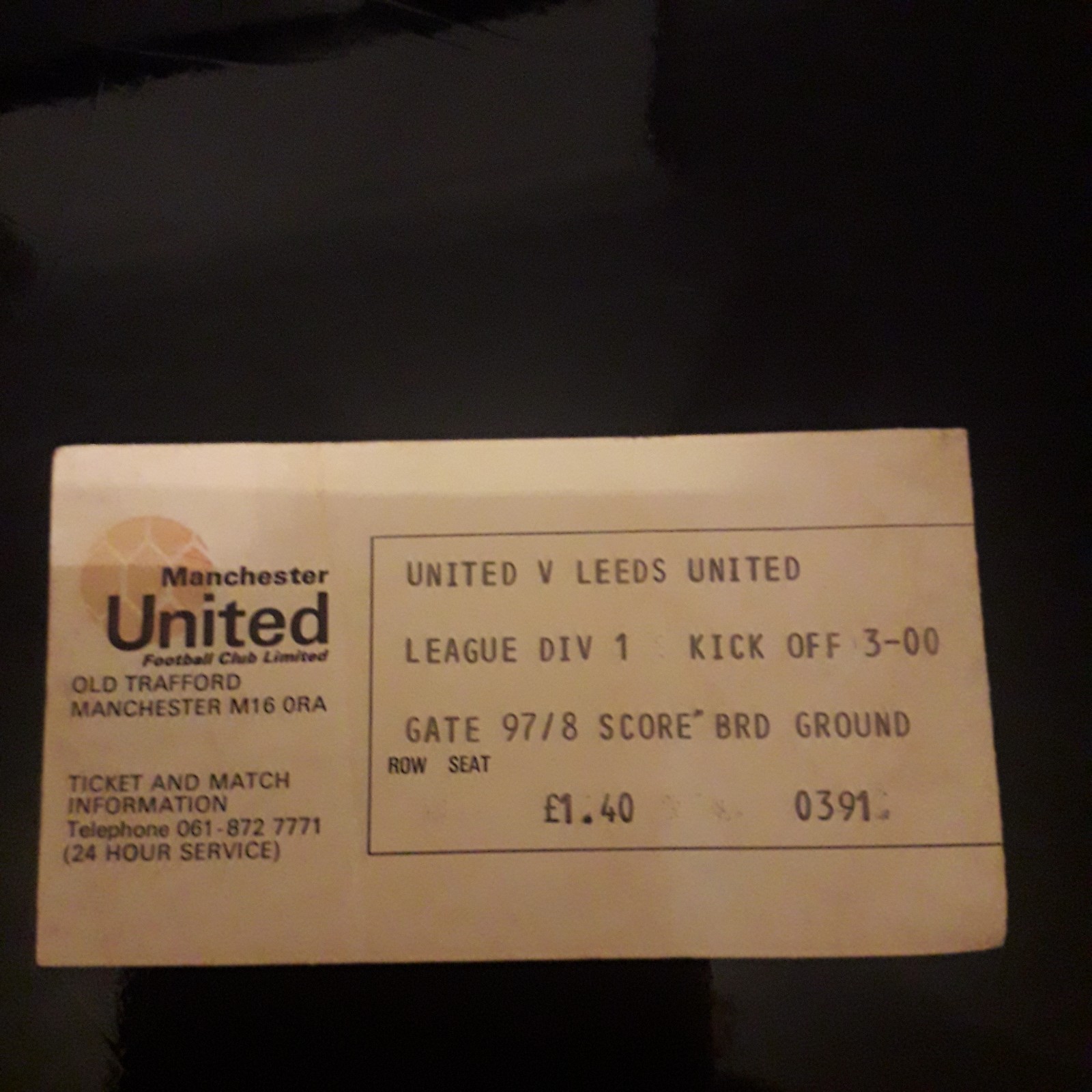 manchester united v Leeds United for sale on Ebay