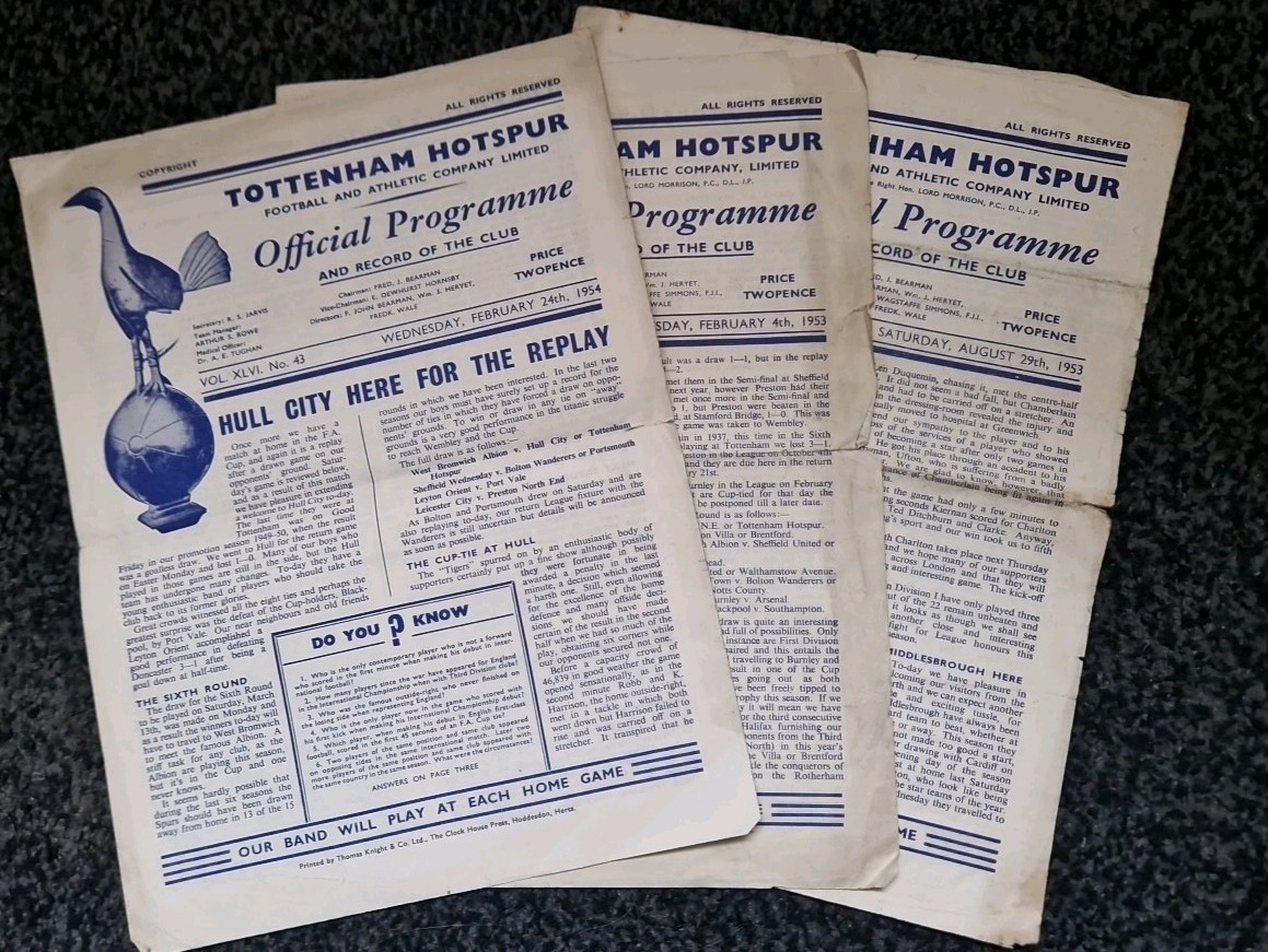 3x TOTTENHAM HOTSPUR FOOTBALL PROGRAMMES 1953-54 . v MIDDLESBROUGH HULL PRESTON for sale on Ebay
