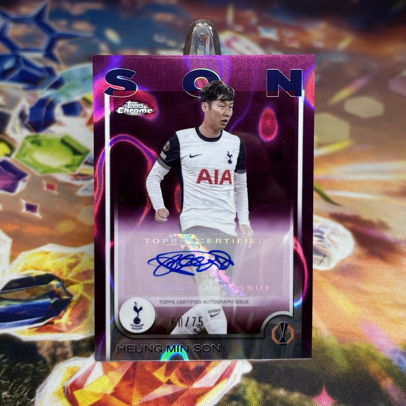 Heung Min Son 2025 Topps Chrome Magenta Lava Refractor Auto /75 Tottenham LAFC for sale on Ebay