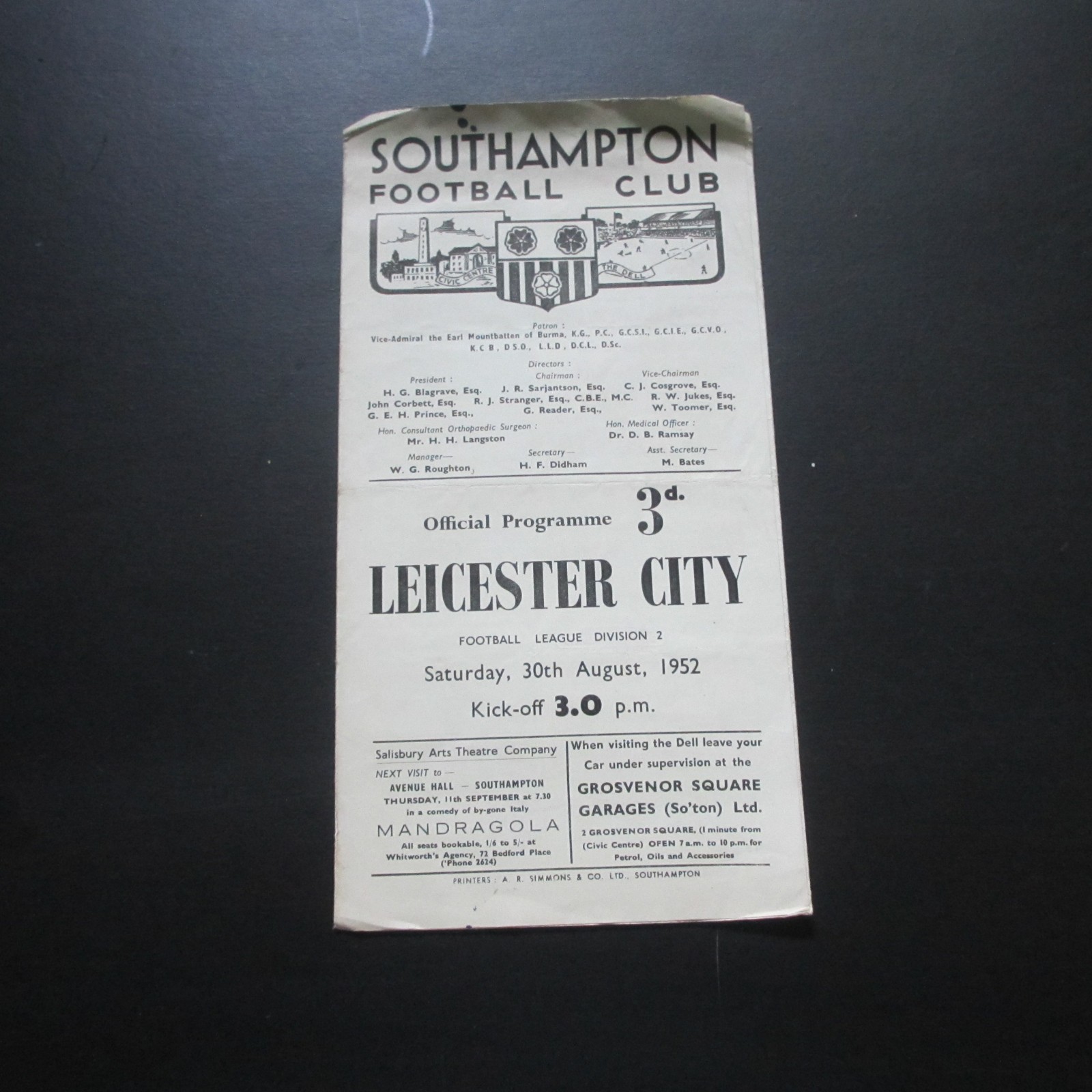 Southampton v Leicester Div 2 1952/3 for sale on Ebay