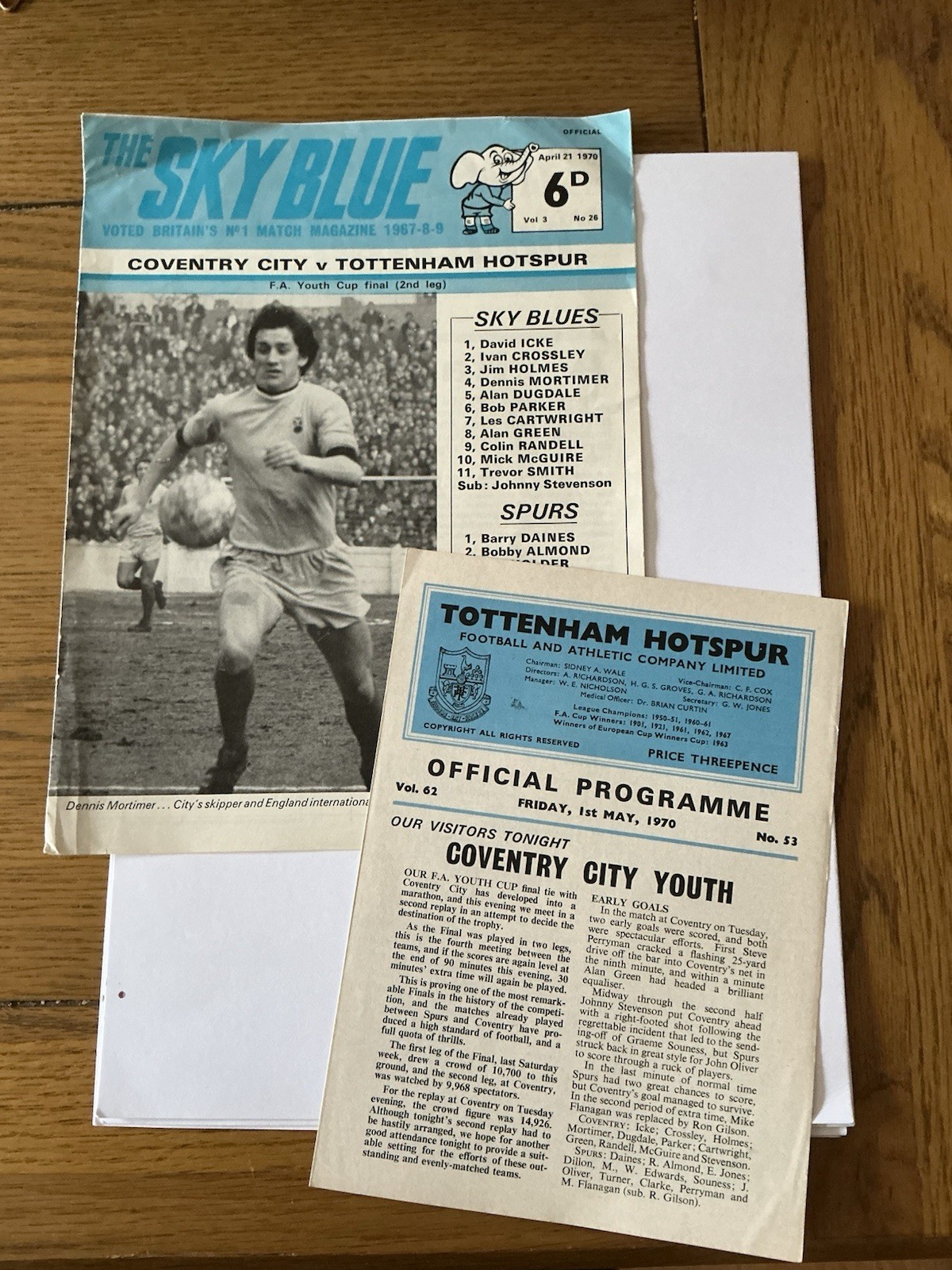 COVENTRY CITY v TOTTENHAM HOTSPUR  FAYC Final 1960/0 Home & Away. for sale on Ebay