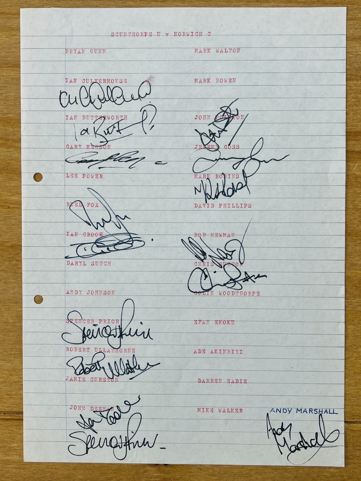 Hand Signed A4 Team Sheet - Norwich City FC 1994/95 season - 15 signatures for sale on Ebay