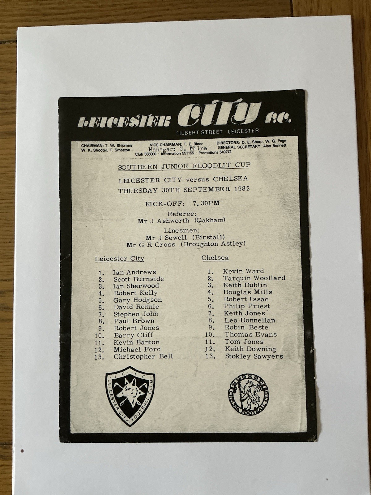LEICESTER CITY v CHELSEA  SJFC  1982/3. for sale on Ebay