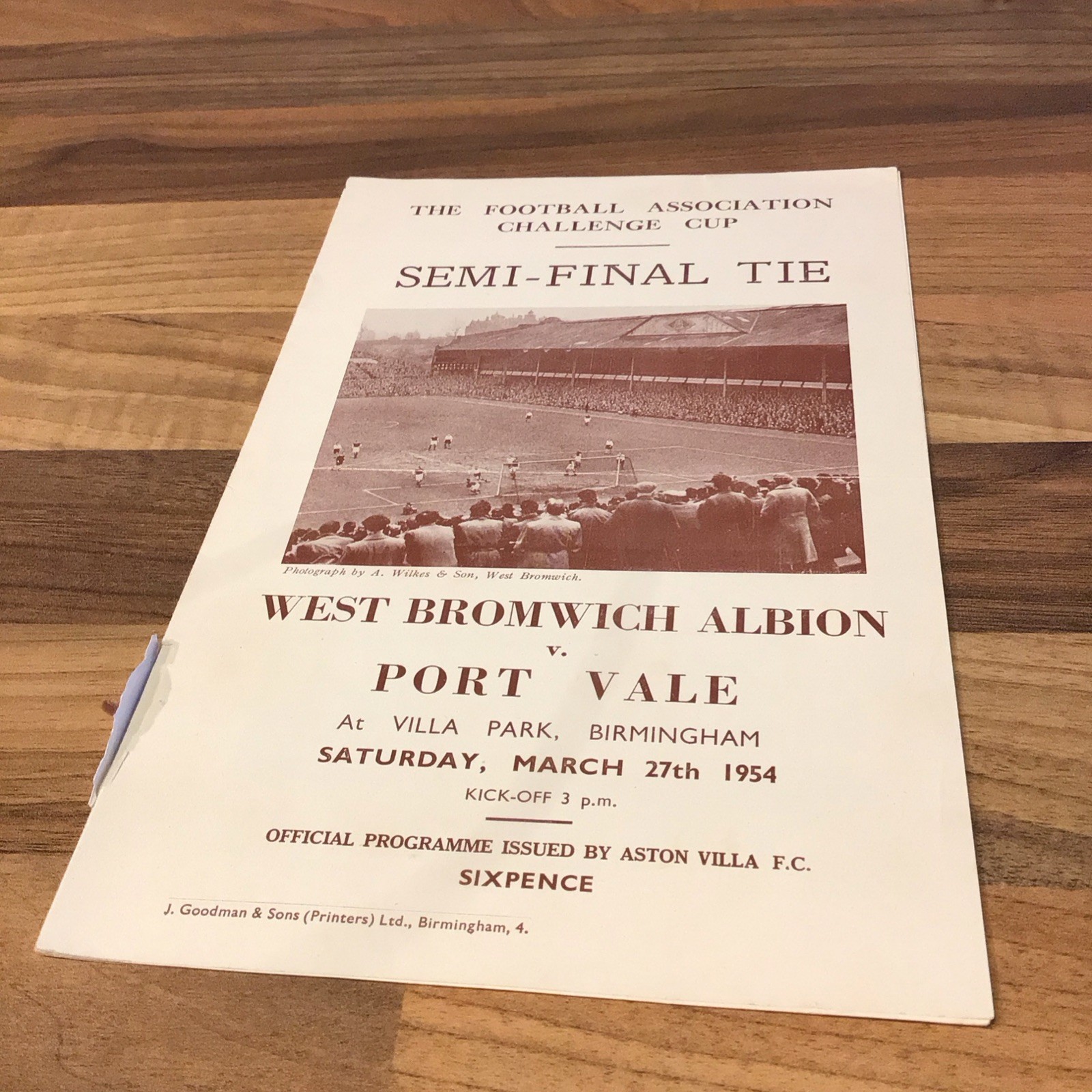 FA Cup Semi - Final West Bromwich Albion v Port Vale Programme 1954 Villa Park  for sale on Ebay