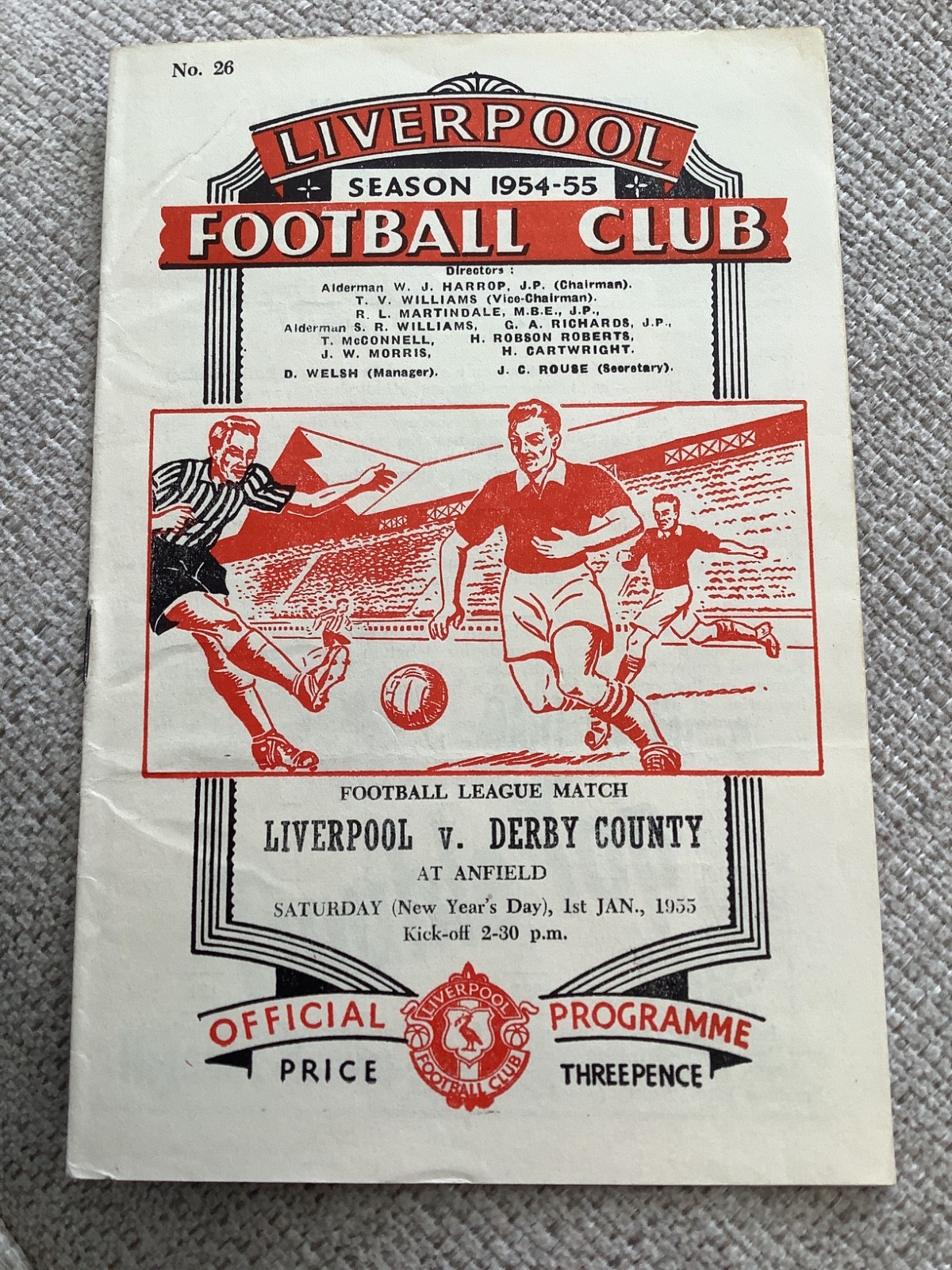 1 January 1955 Liverpool v Derby County for sale on Ebay