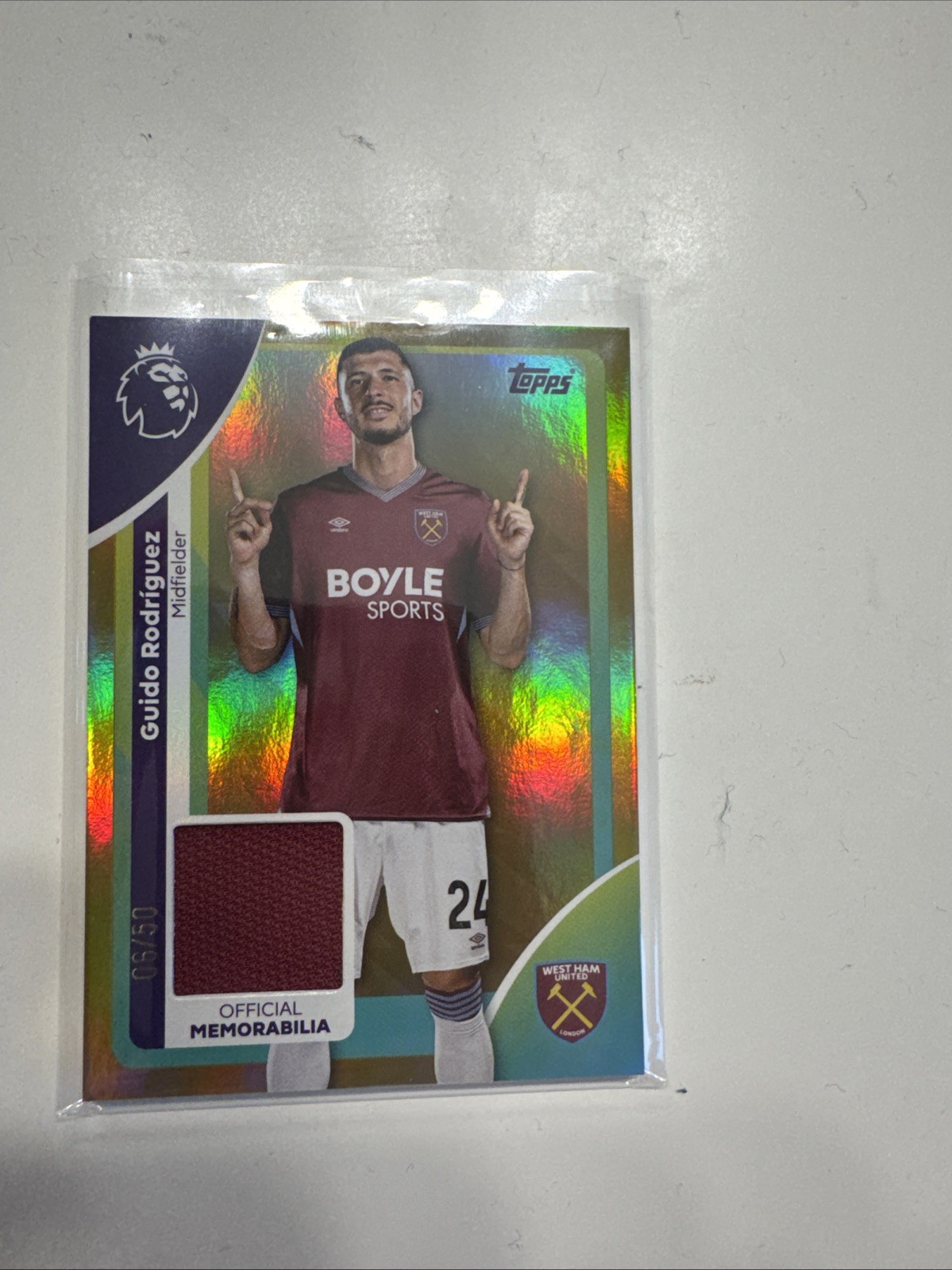 Topps Premier League 2025/2026 Guido Rodriguez 6/50 Patch Relic RARE WEST HAM for sale on Ebay
