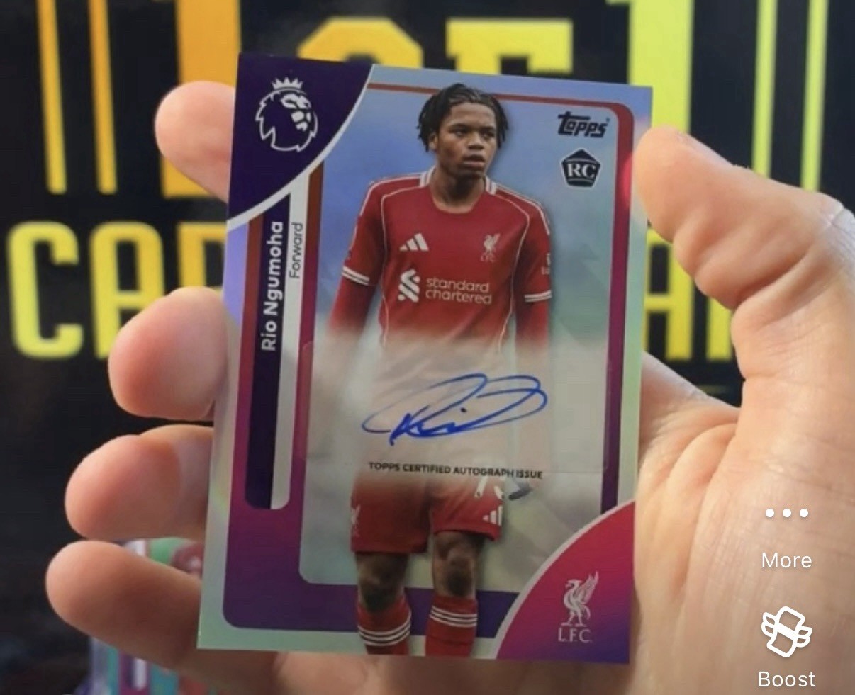 Topps Premier League Rookie Card Rio Ngumoha, Liverpool Base Auto for sale on Ebay