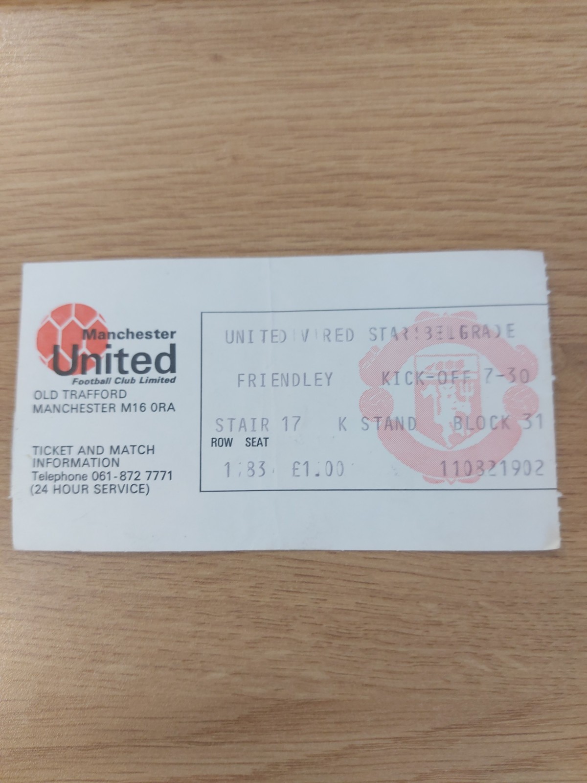 TICKET STUB MANCHESTER UNITED v RED STAR BELGRADE 12/8/75 FRIENDLY for sale on Ebay
