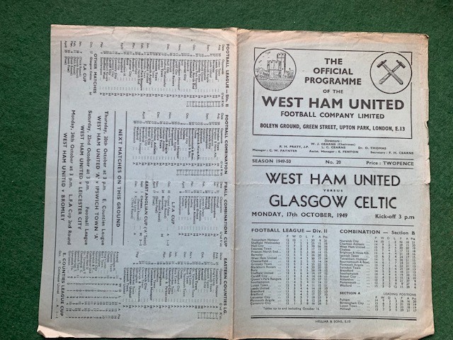 A5 ANTIQUE FOOTBALL PROGRAMME West Ham v Glasgow Celtic Mon 17th October for sale on Ebay