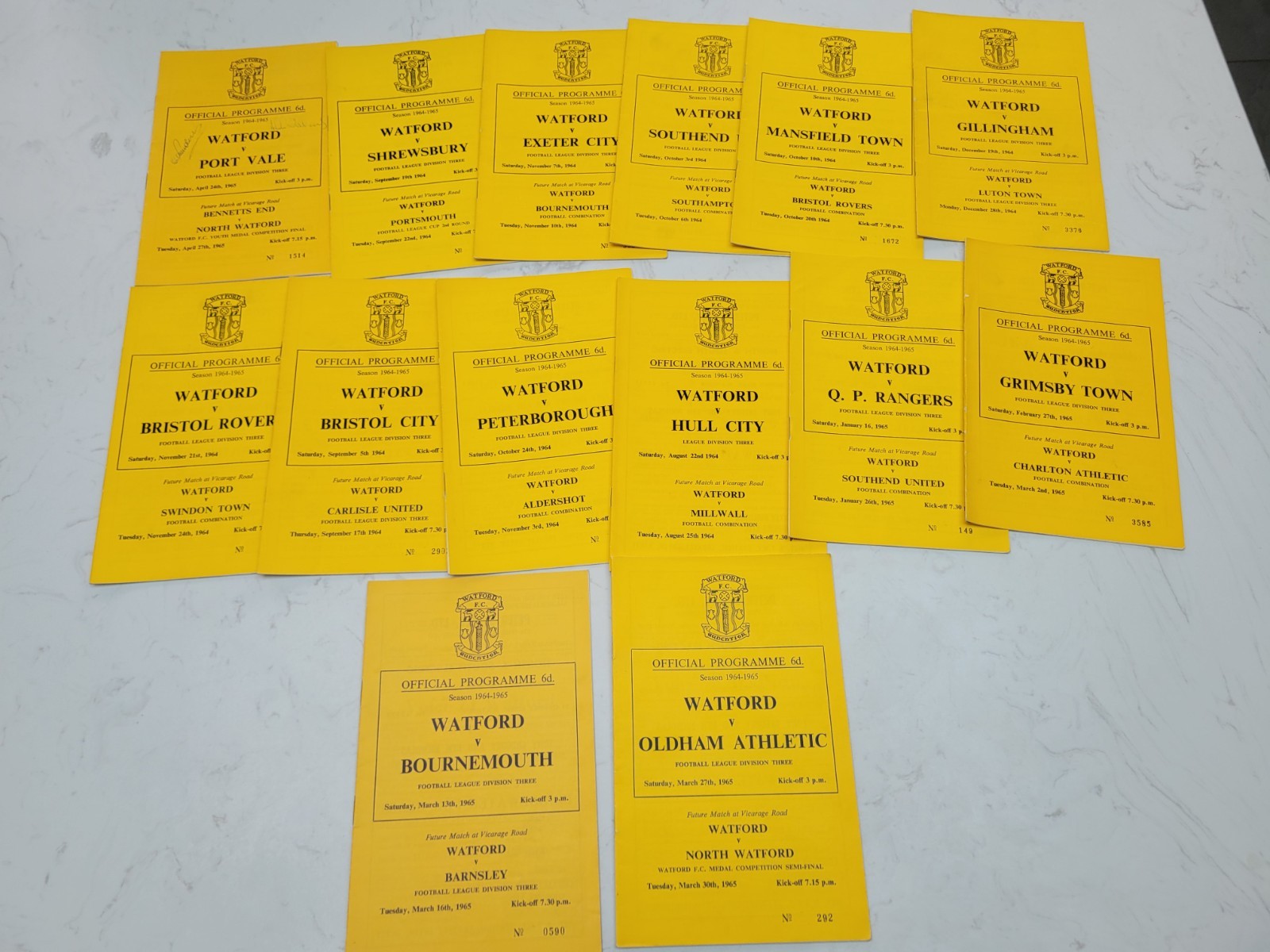 Collection Watford programmes x 14 Season 1964 - 1965  1 signed Ron Saunders + 1 for sale on Ebay