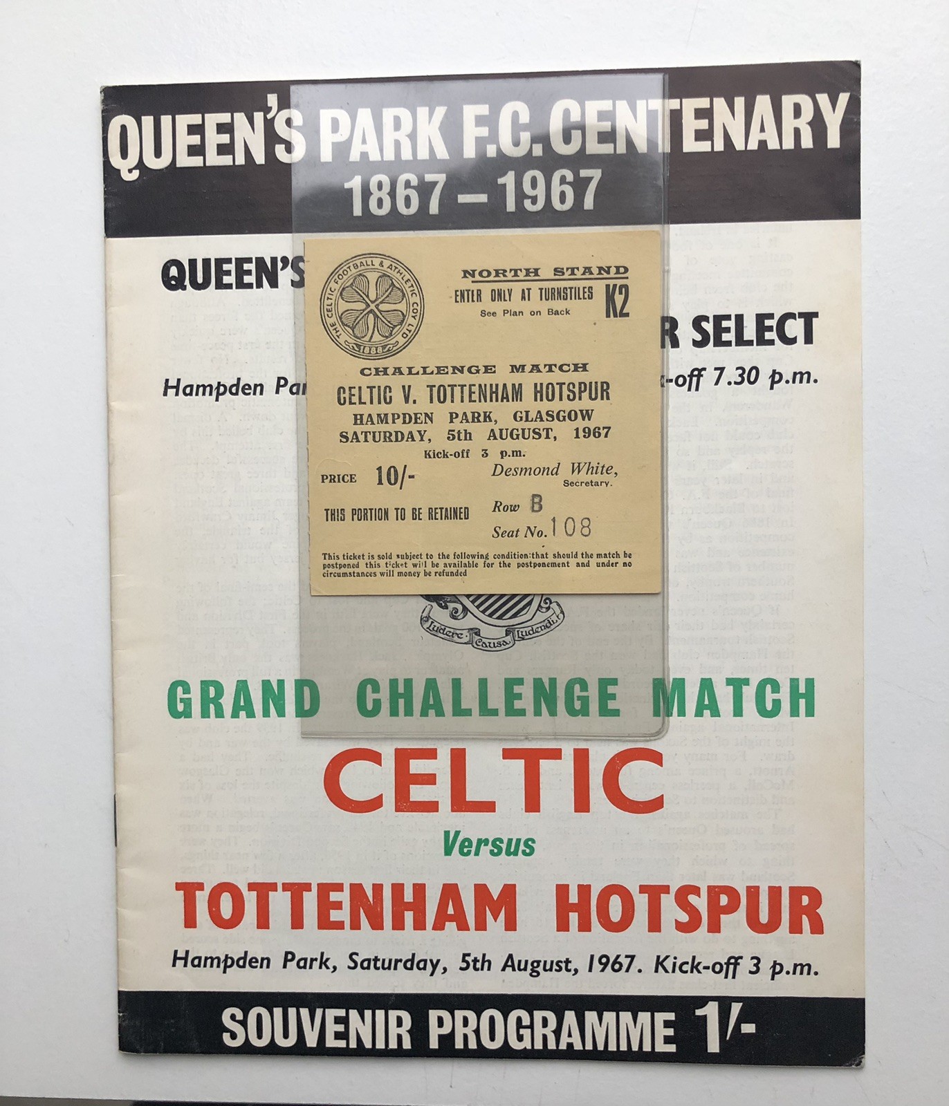 CELTIC FC  v  TOTTENHAM HOTSPUR  1967 TICKET + PROGRAMME  HAMPDEN PARK , CENTURY for sale on Ebay