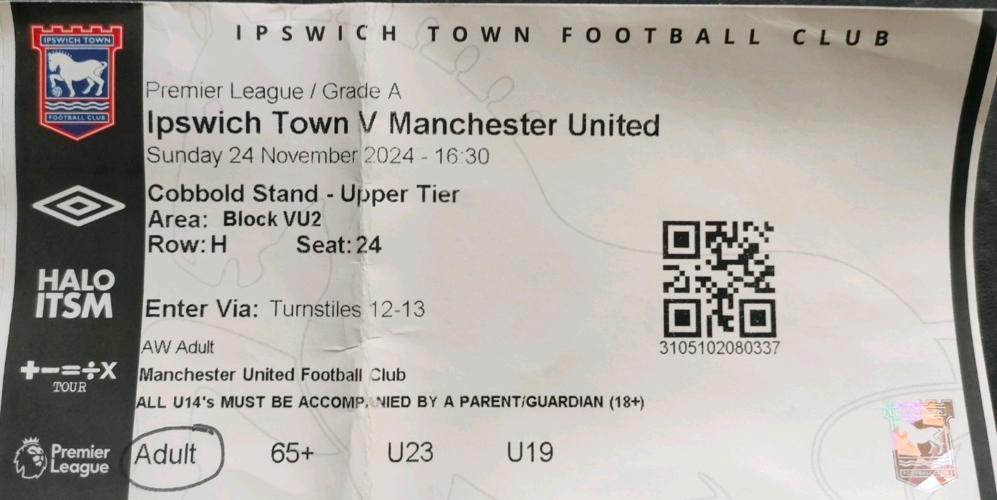 Ipswich Town Vs Manchester United 2024-25 Ticket Stub - Amorim's First Game for sale on Ebay