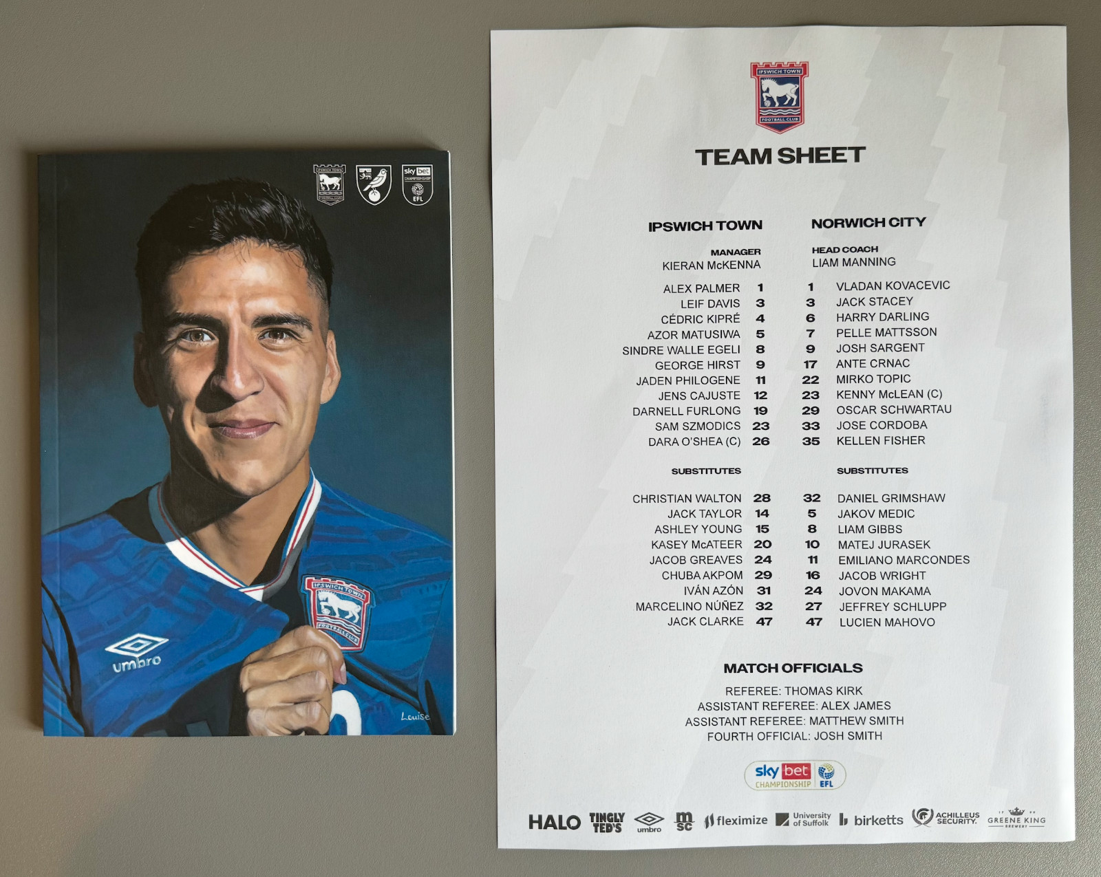 Ipswich Town v Norwich City Match Day Programme & Team Sheet 5/10/25 - Mint! for sale on Ebay
